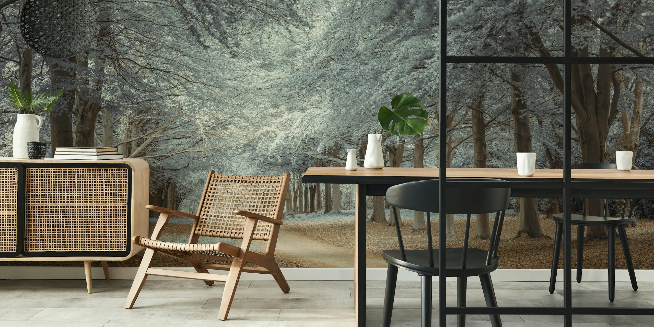 Papel de parede Woodsy Pathway em um quarto