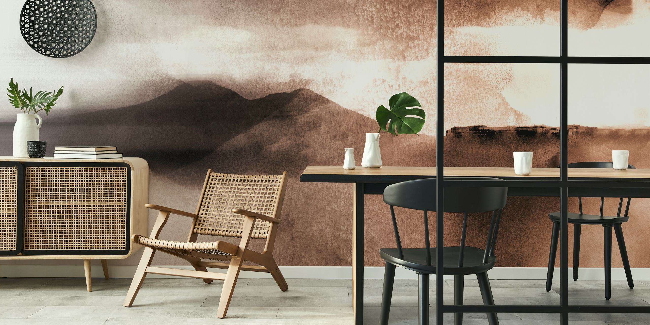 Neutral Japanese Mountain Grunge tapet i et rom