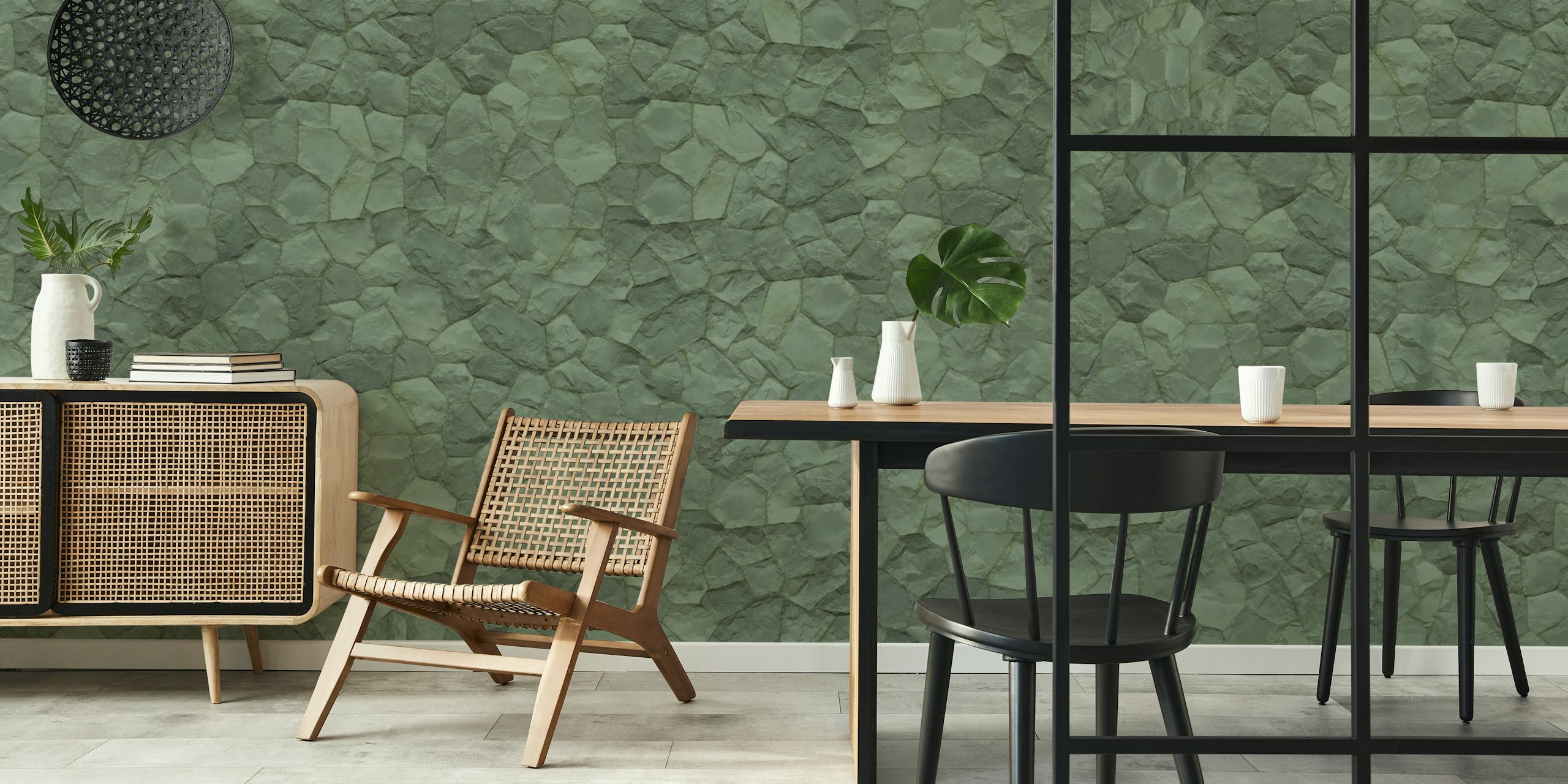 Fotomural vinílico de parede com textura de pedra verde para um ambiente interior sereno