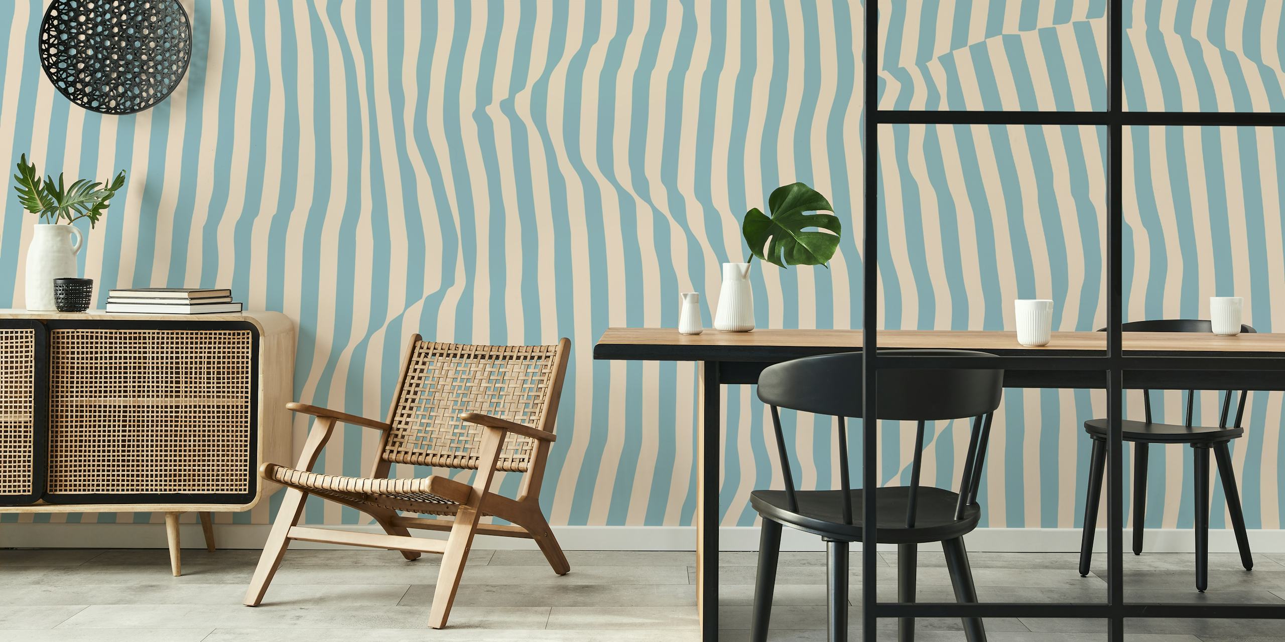 Abstract blue stripes wall mural giving a calming effect