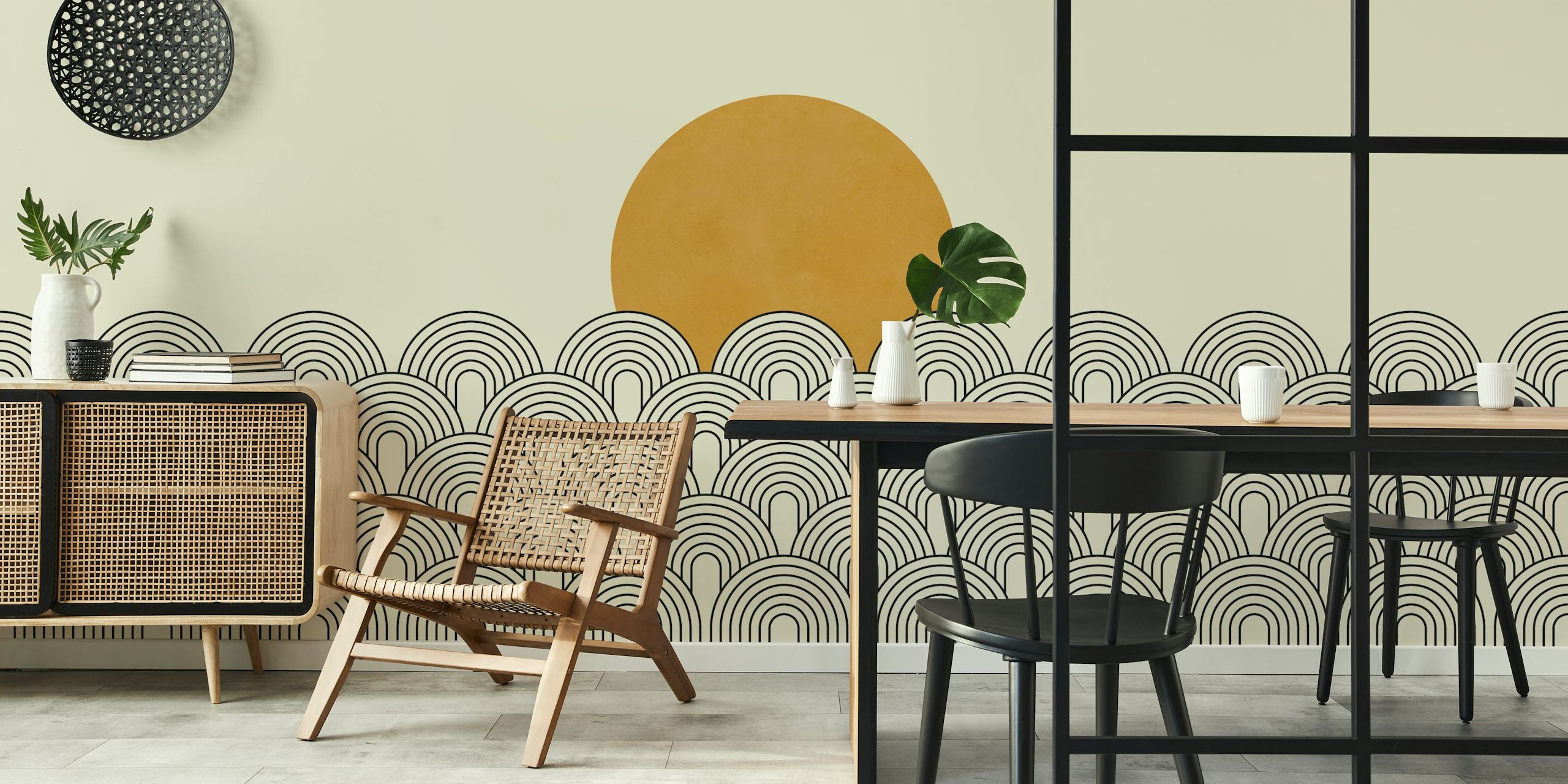 Abstract geometric pattern wallpaper with sunset motif