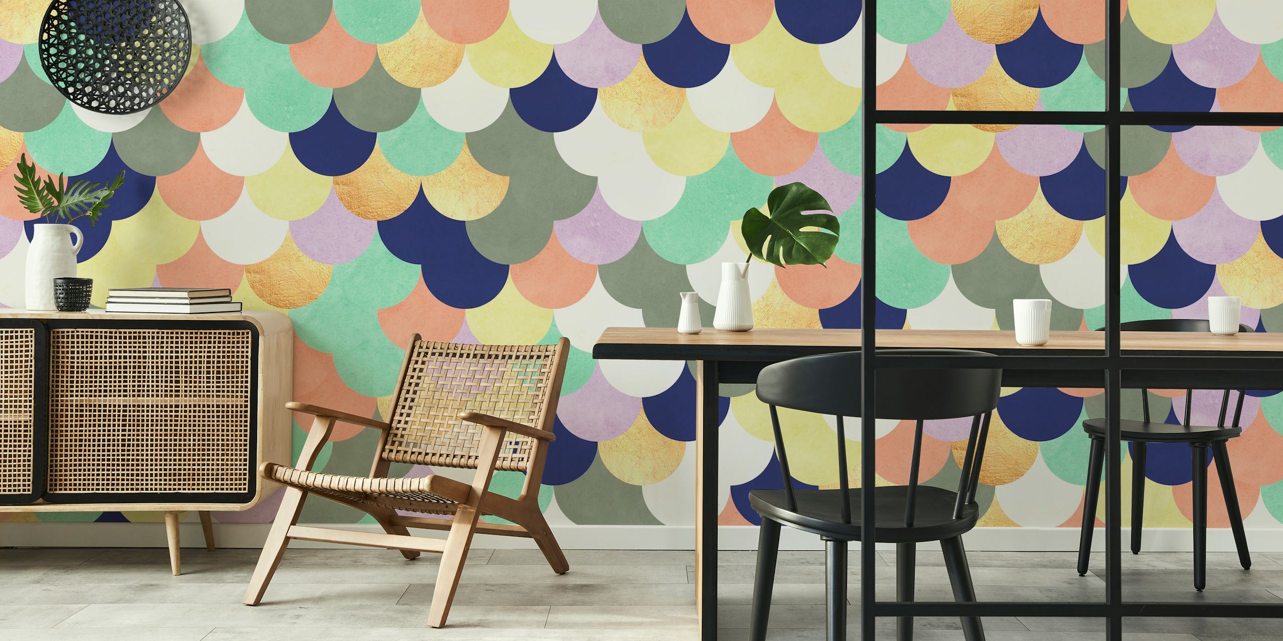 Colorful circles behang in een kamer