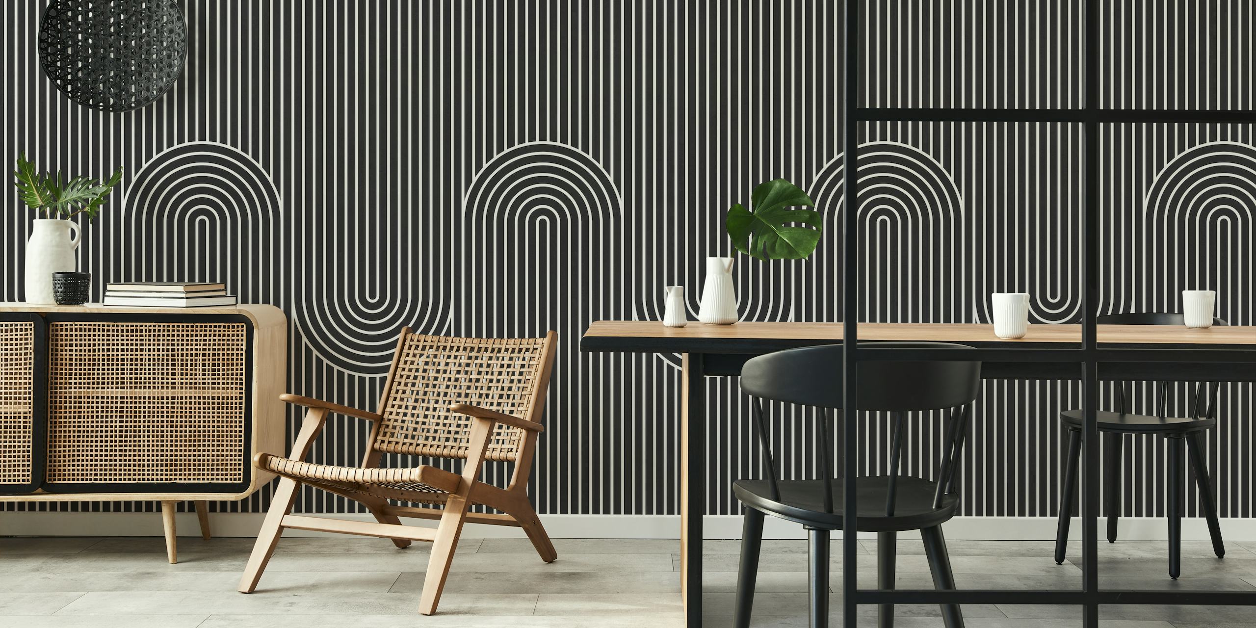 Lines and circles wallpaper in a room