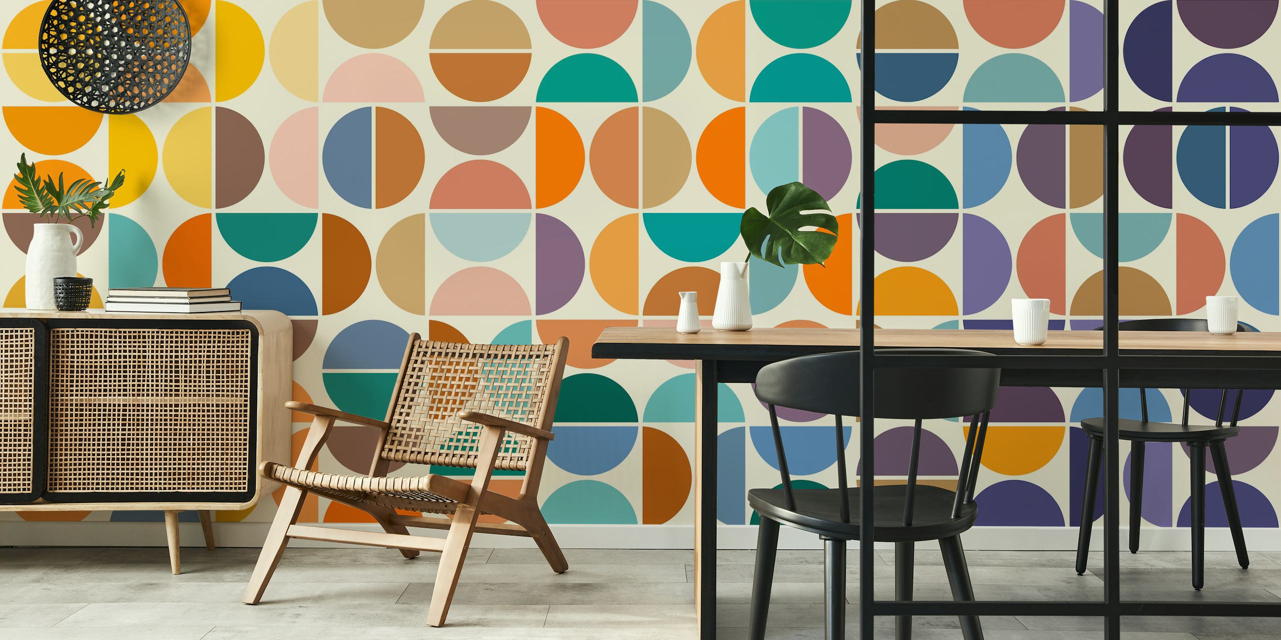Geometric pattern of overlapping circles wall mural in multiple colors