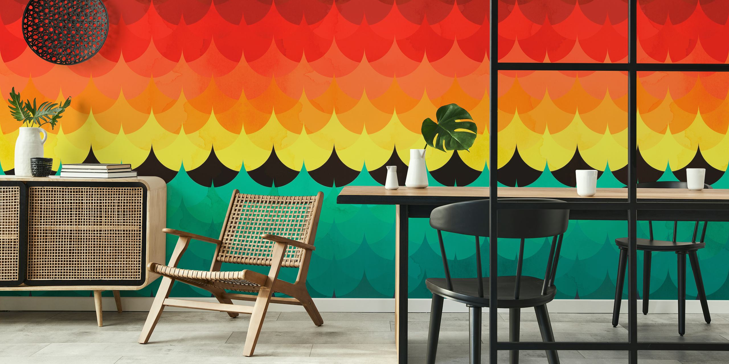 Colorful waves design tapet i et rum