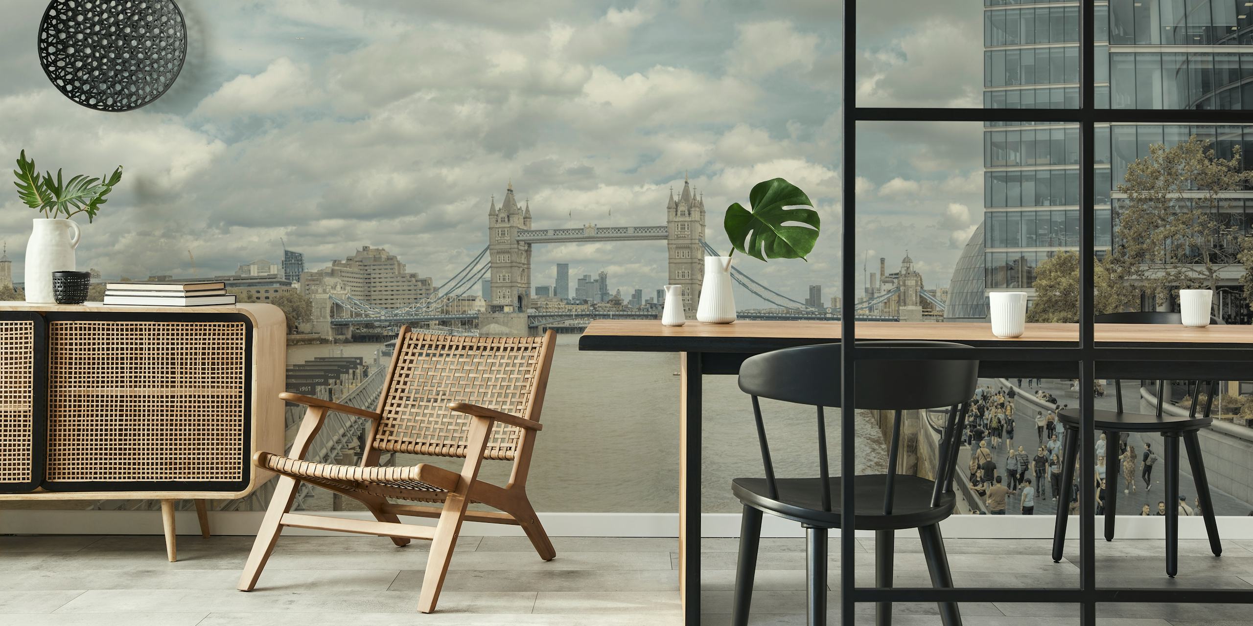 London Bridge wallpaper in a modern room