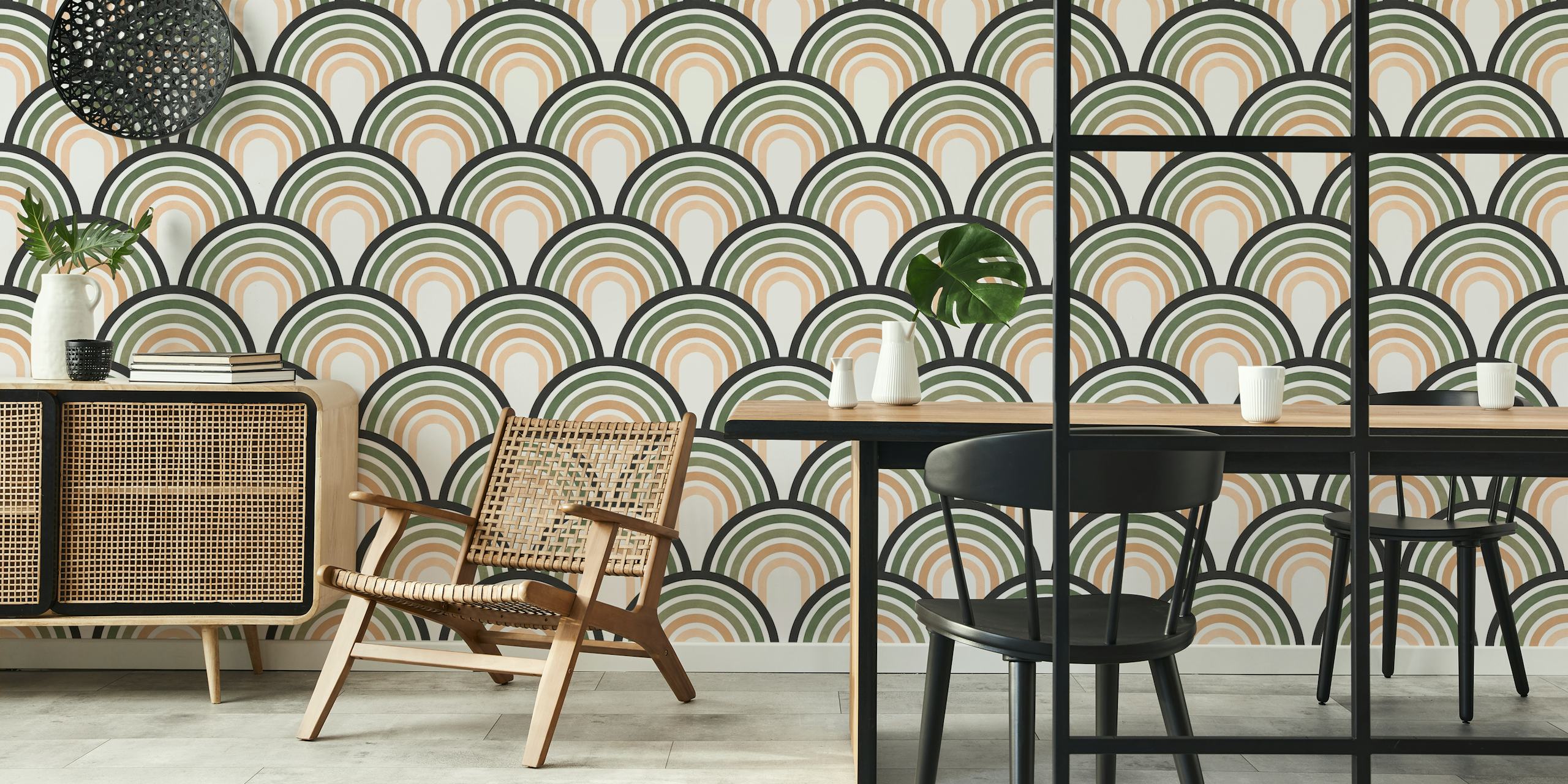 Design de papier peint Boho circles dans une pièce