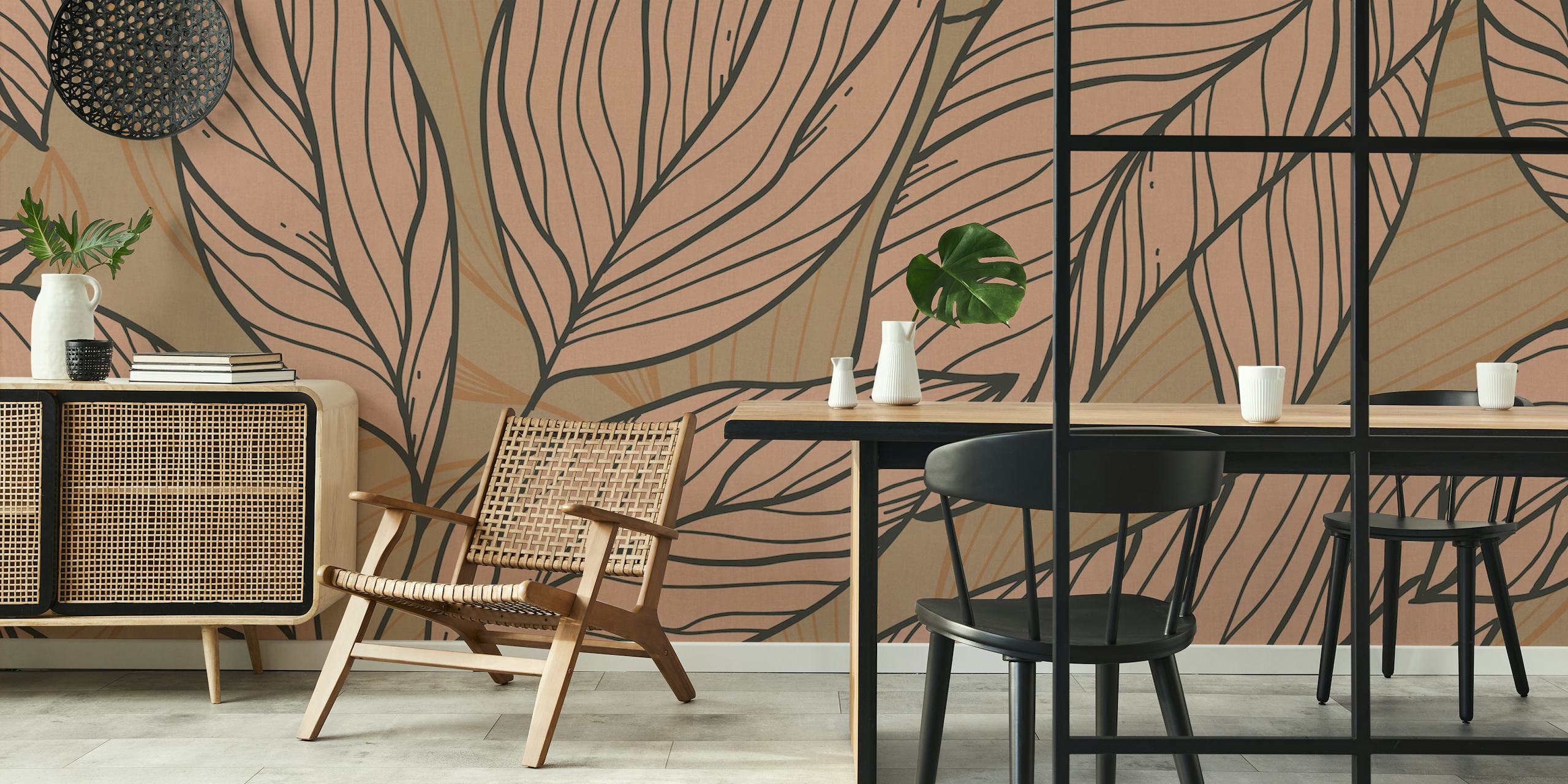 Leaf Line Vintage behang in een kameropstelling