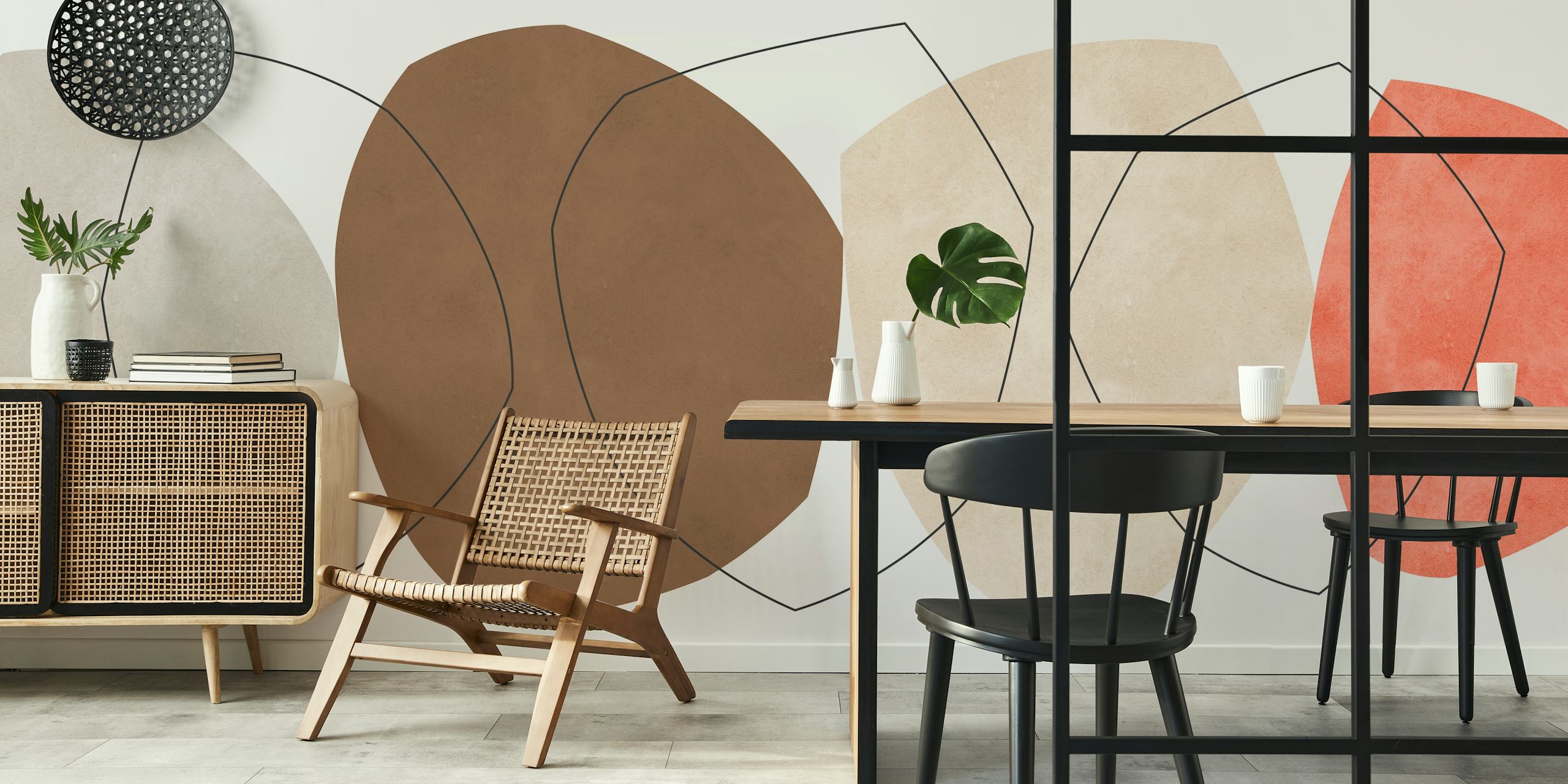 Abstract colorful rocks wall mural with geometric shapes in terracotta, beige, and brown tones
