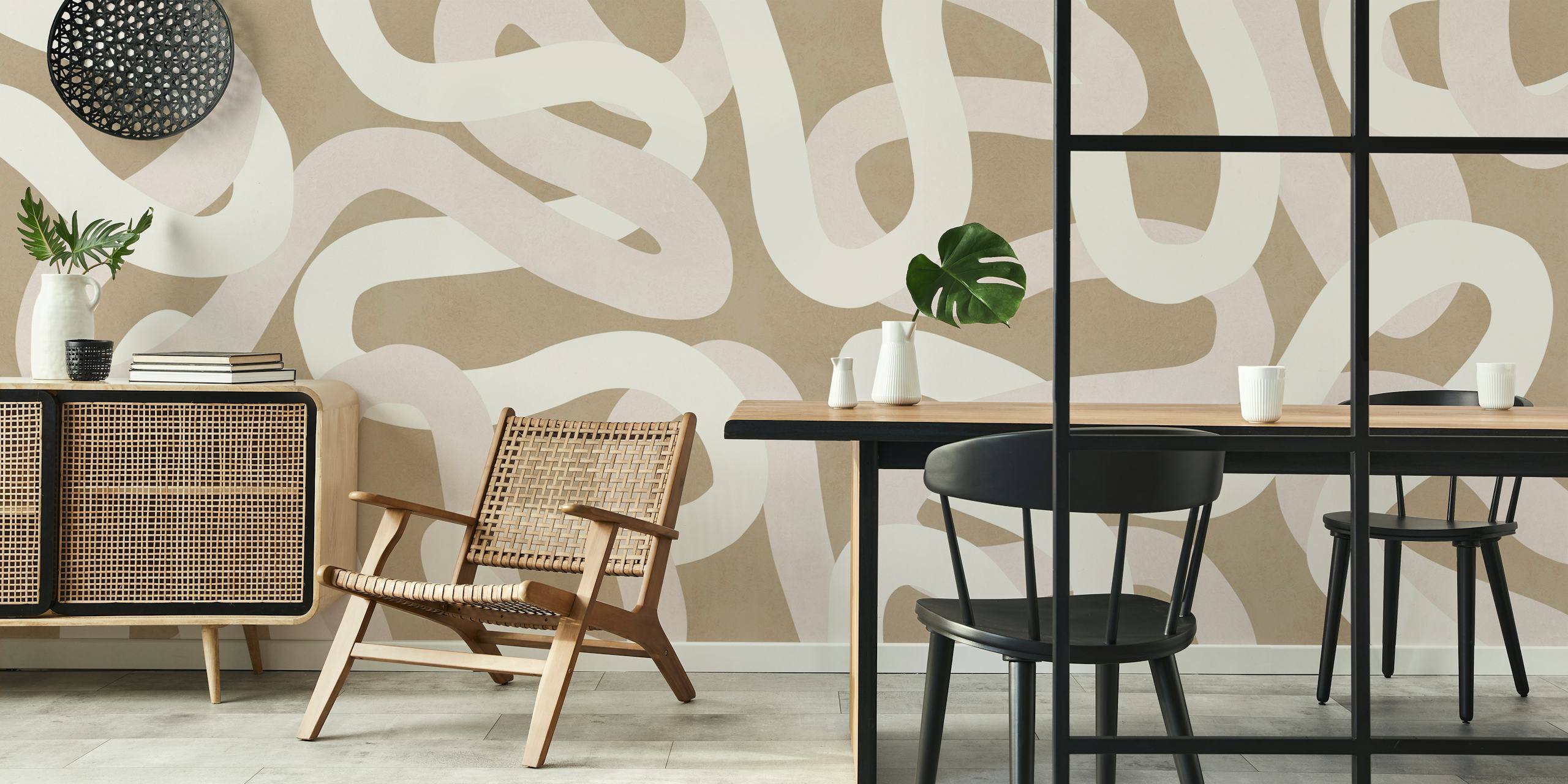 Lines on beige background tapet i ett rum