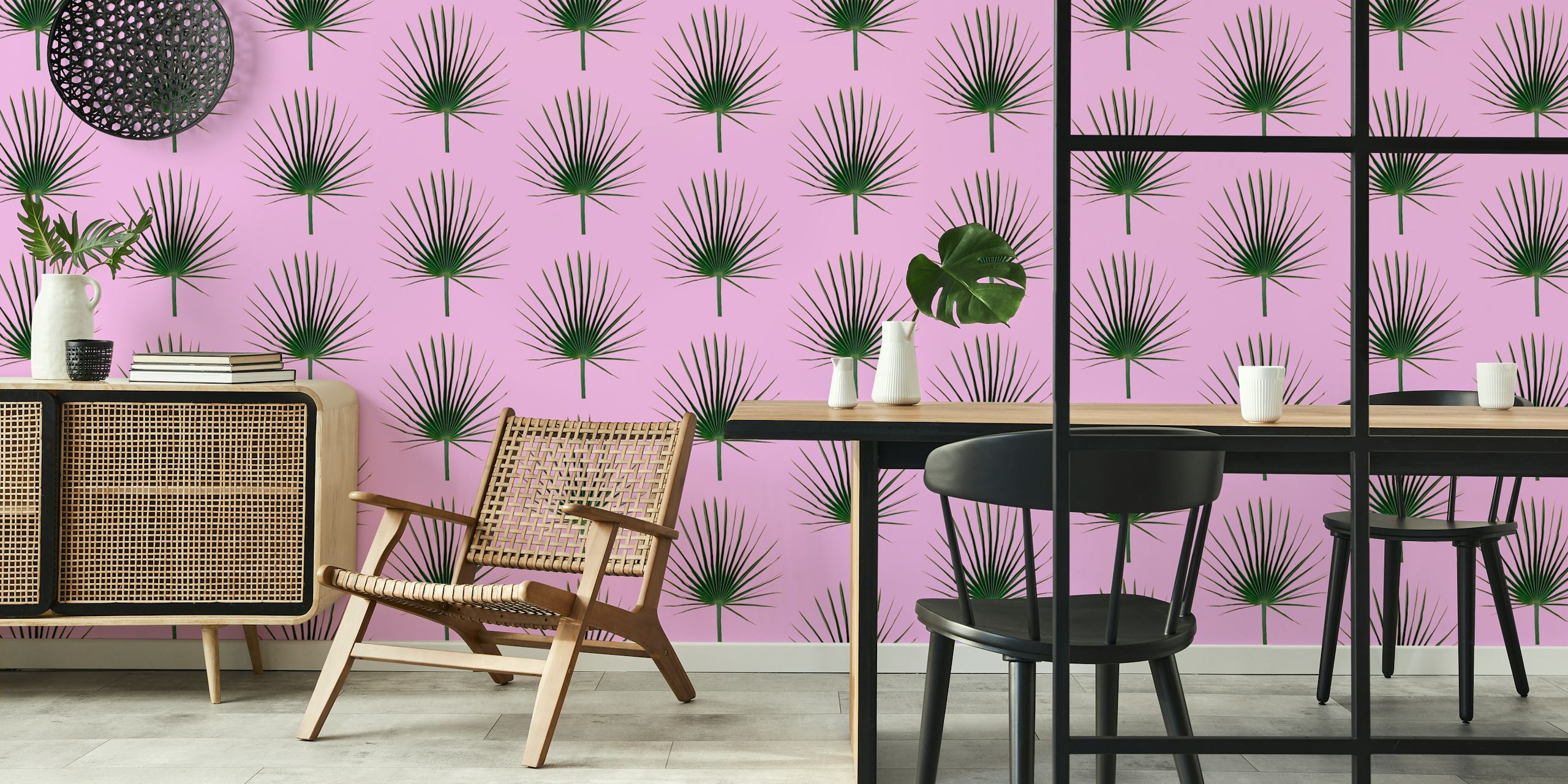 Tropical pattern wallpaper in a room