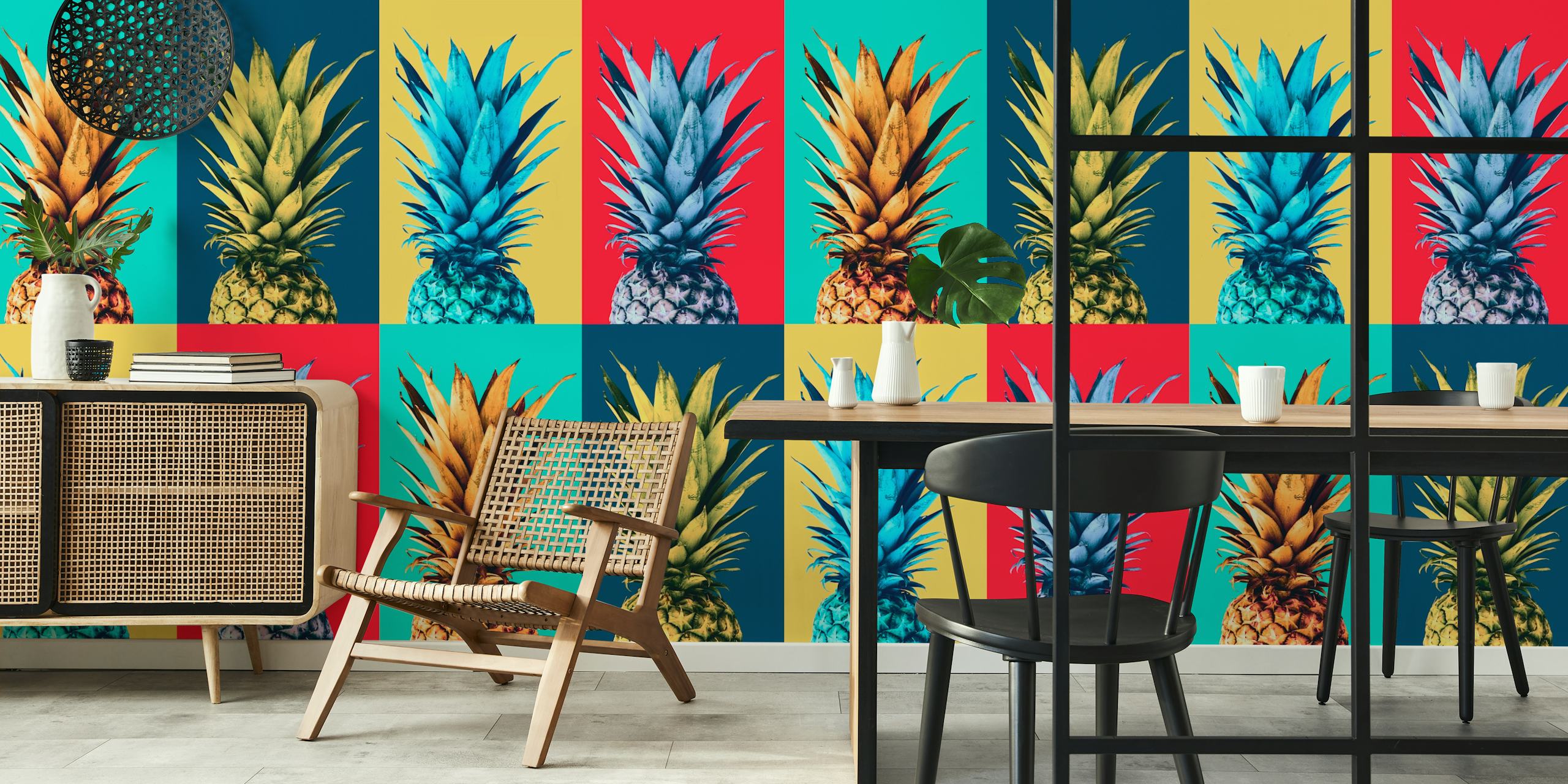 Papier peint mural sticker ananas style pop art coloré