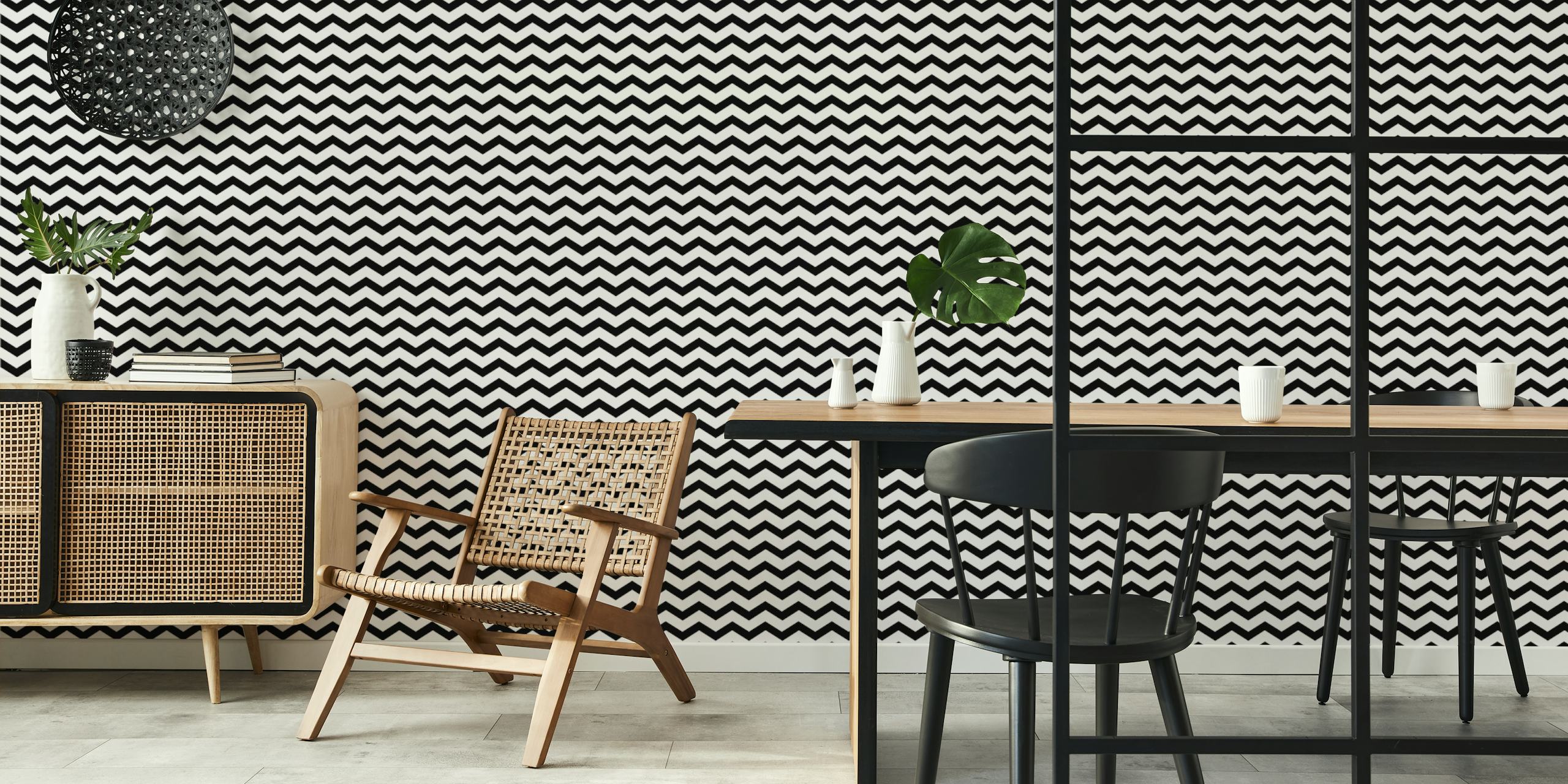 Striped Scandi Wave Black tapet vist i et rum