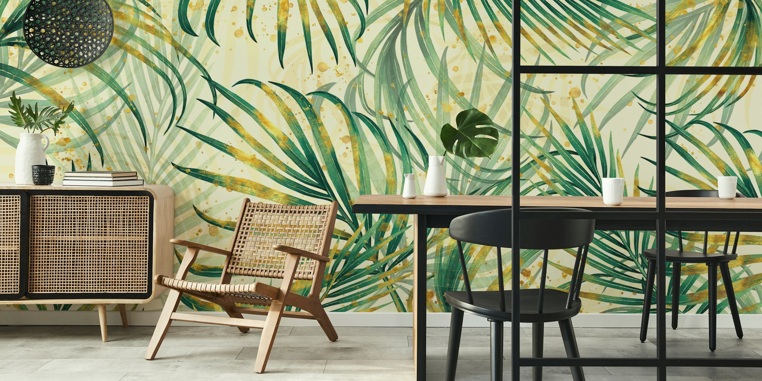 Ταπετσαρία Tropicana crem σε ένα στυλάτο δωμάτιο