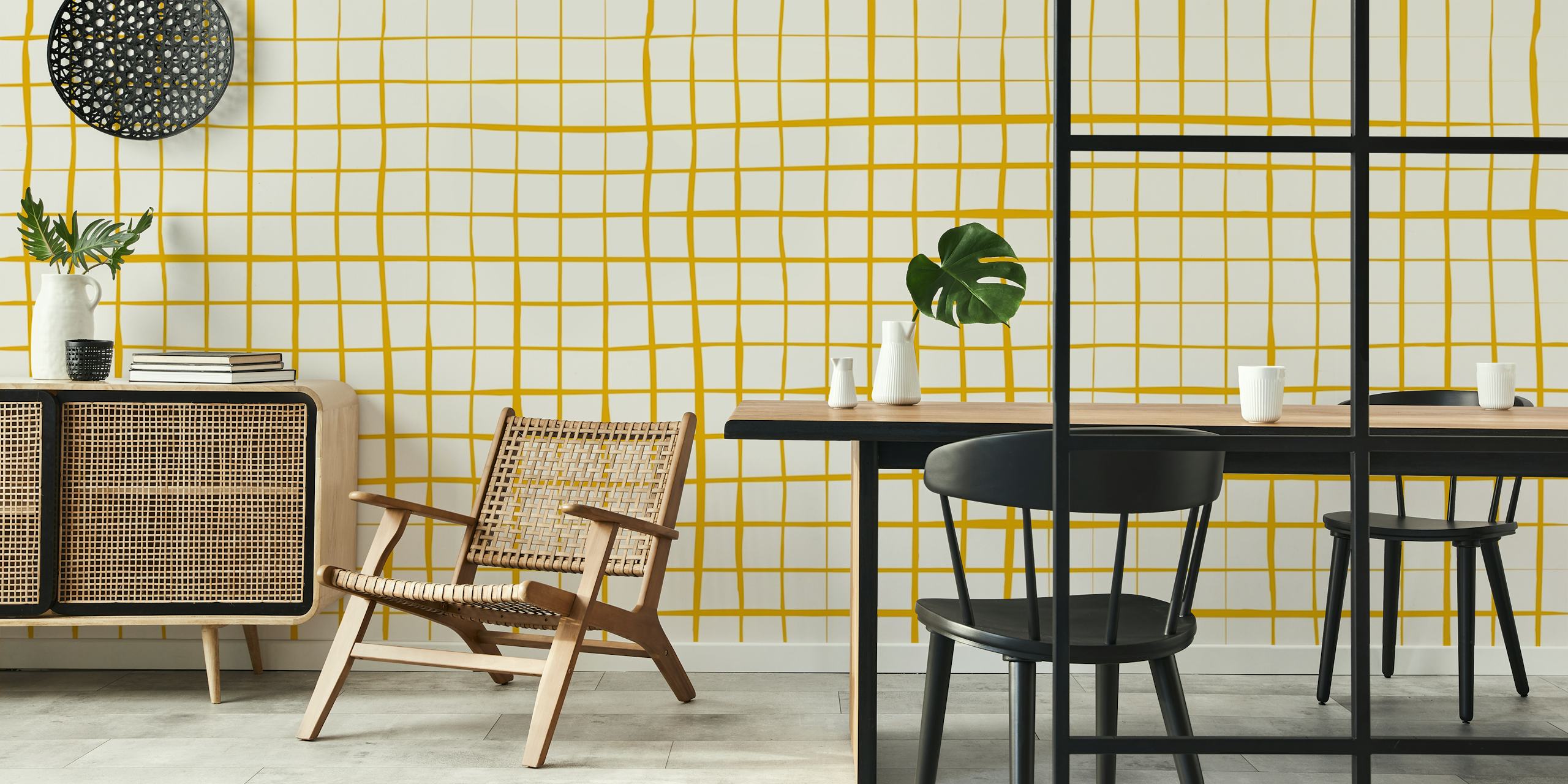 Stripes Grid Yellow tapeta v místnosti
