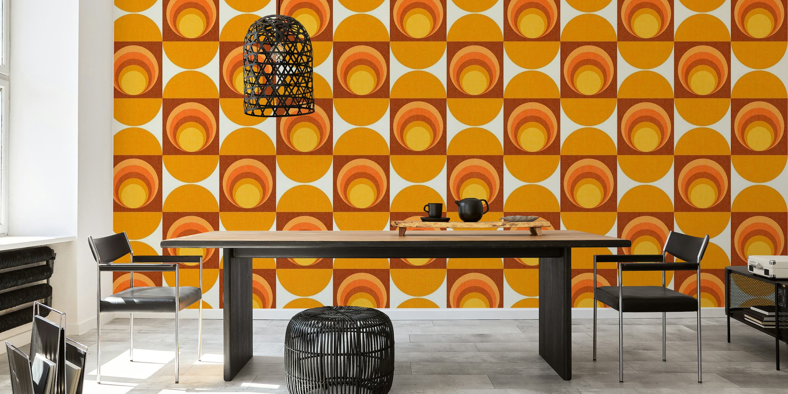 Vintage Abstract Geometry Pattern Orange Sun behang