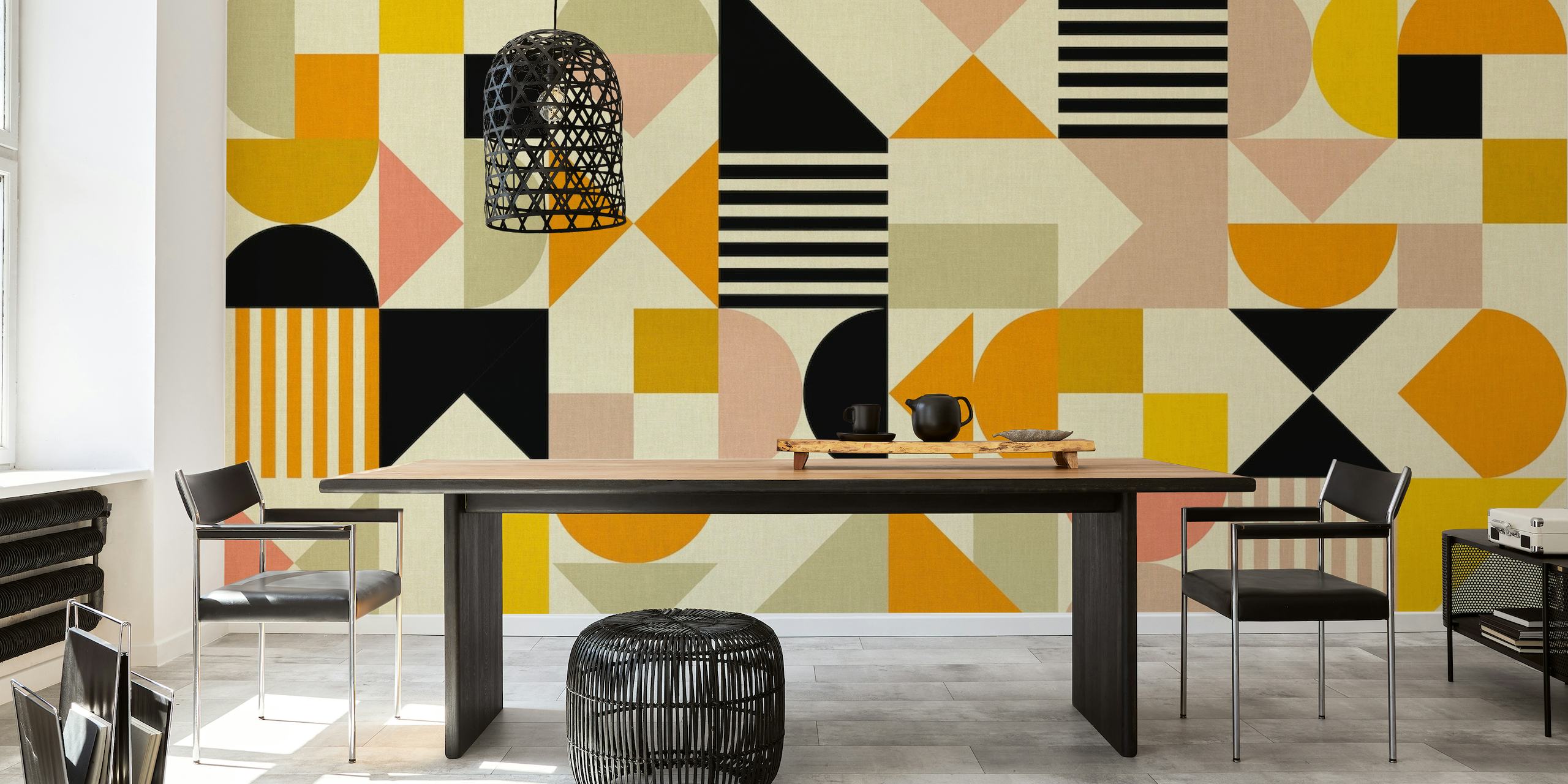 Classic Mid Century 3 wall mural with geometric shapes and mid-century colors