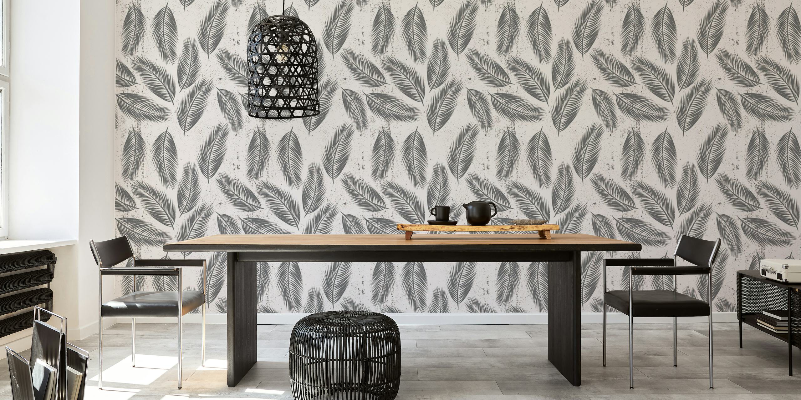 Light-toned palm leaves pattern on wall mural for a romantic decor theme