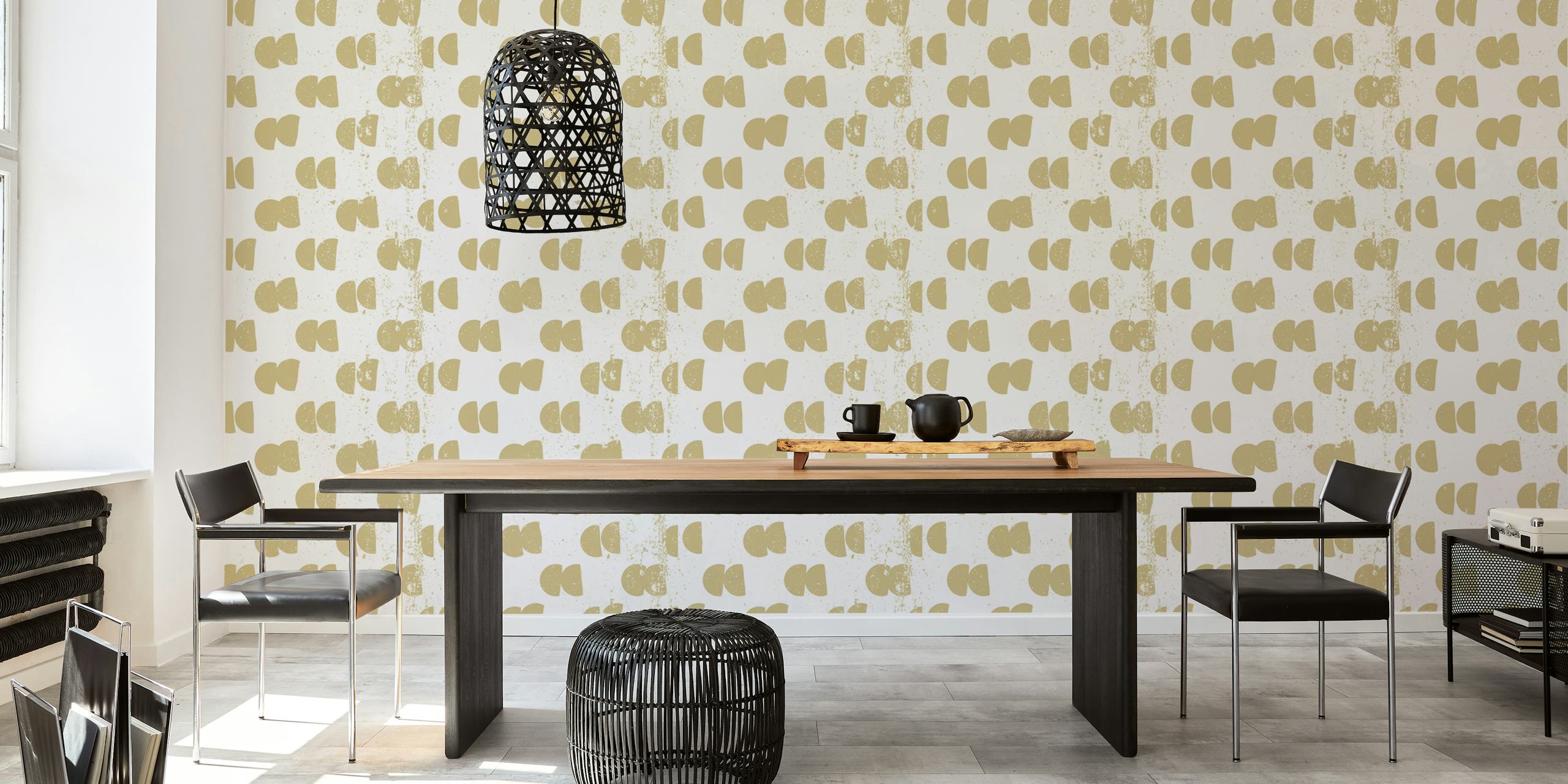Gold semicircles wallpaper displayed in a room
