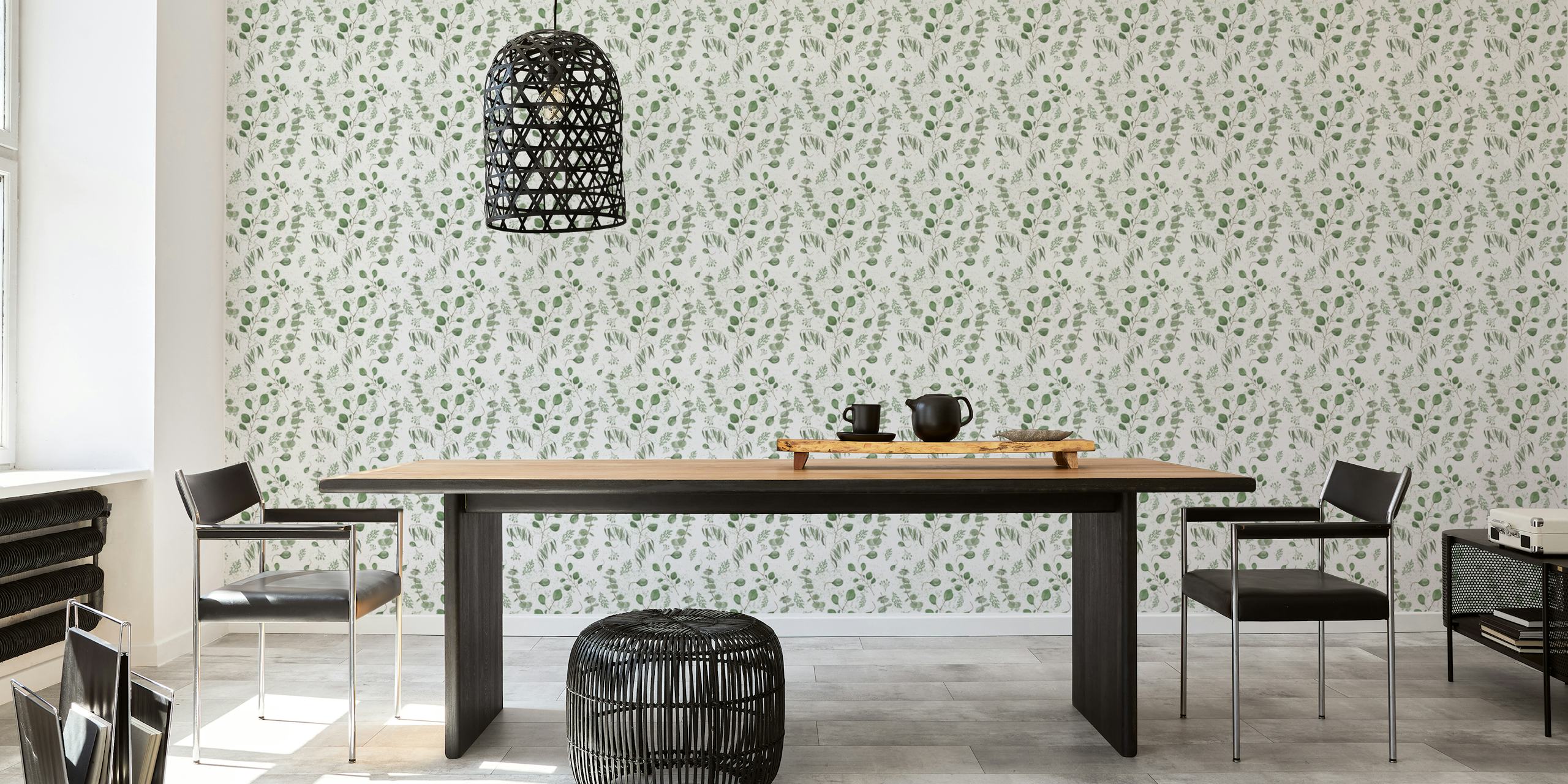 Watercolor eucalyptus wallpaper design in a room