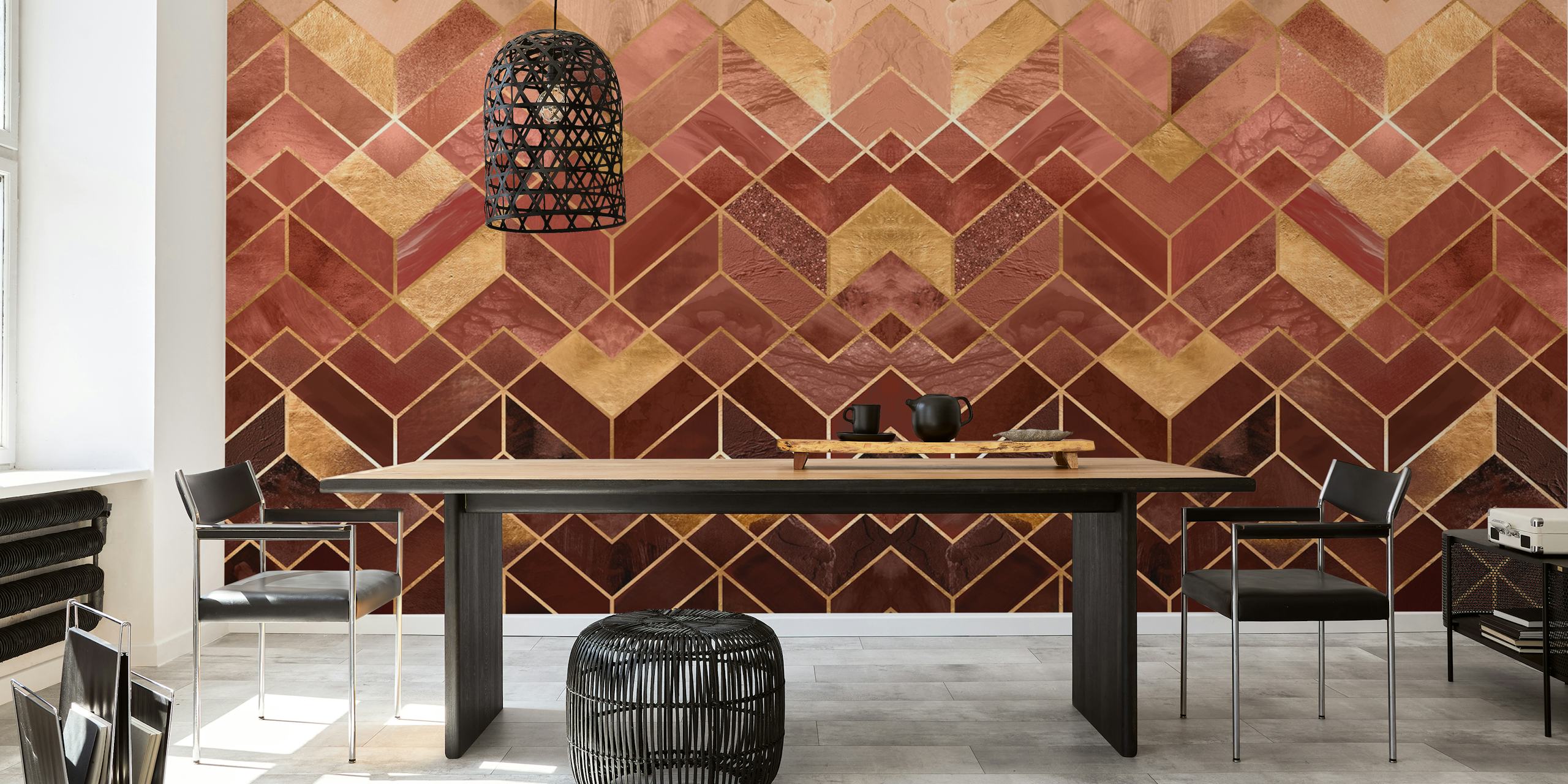 Geometric terracotta and gold pattern wallpaper
