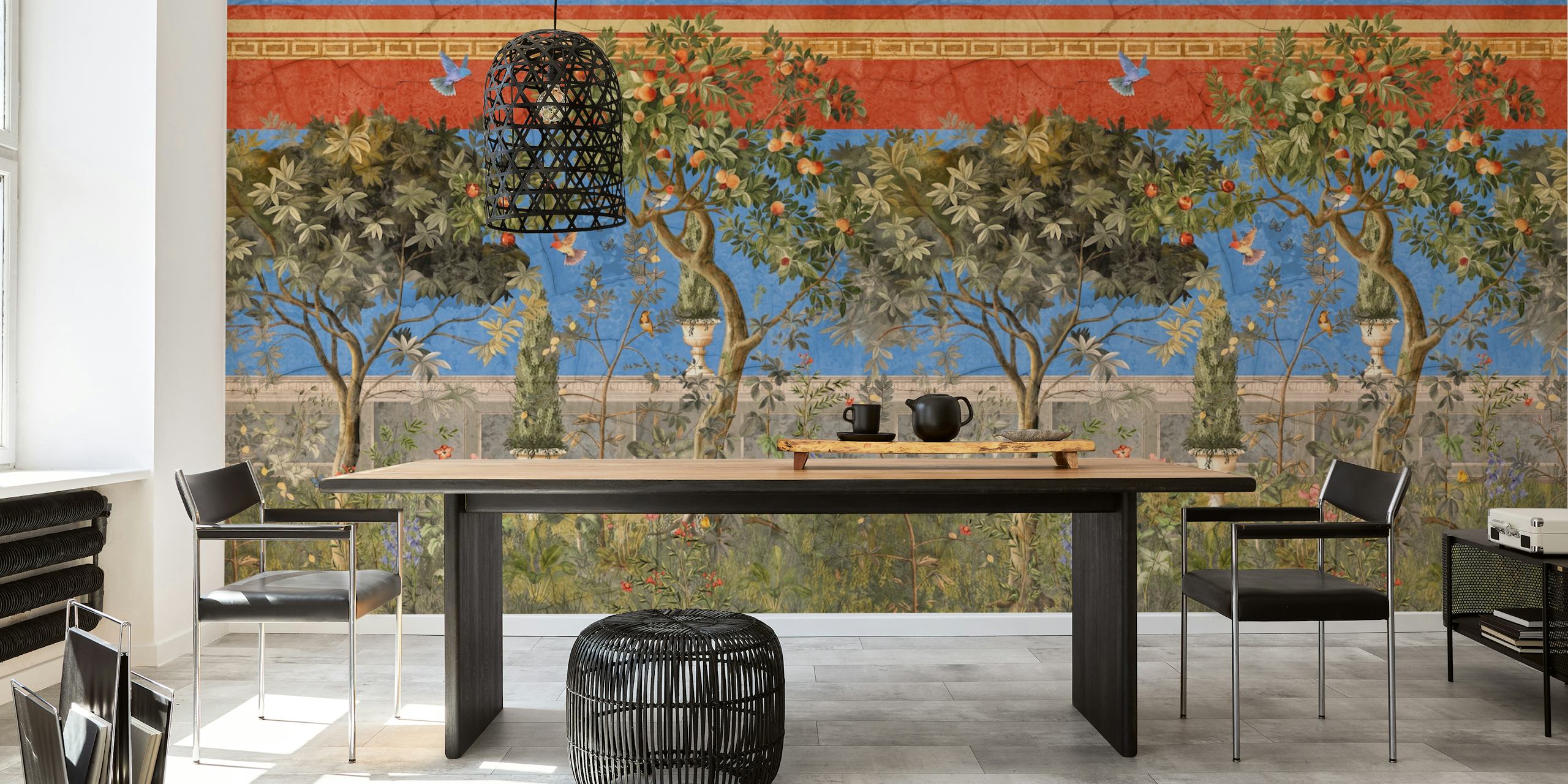 Roman fresco wallpaper in a stylish room