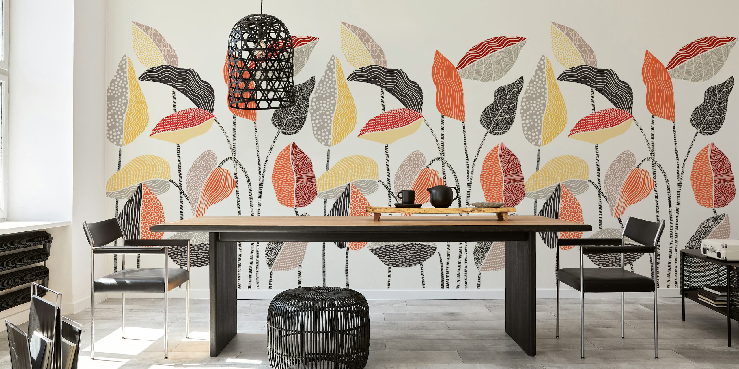 Rustic Leaf Tapestry papel pintado en una habitación