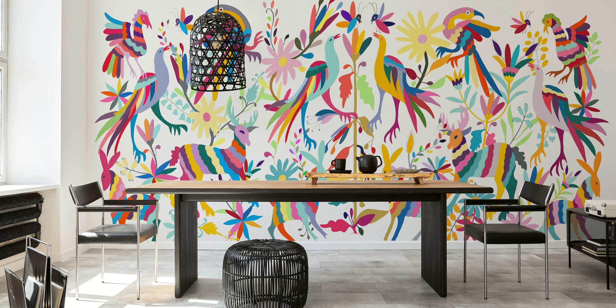 Colorful floral and animal patterns in various colors wallpaper