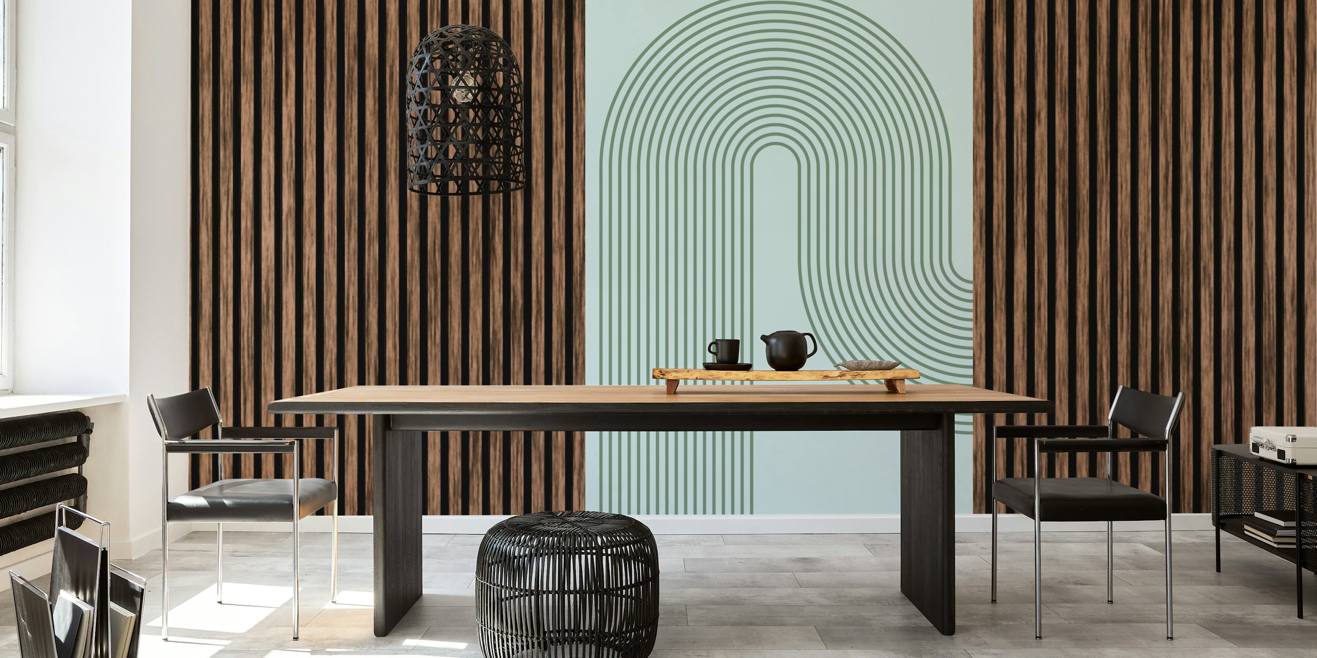 Mid-Century Bauhaus Luxury Aqua tapetti huoneessa