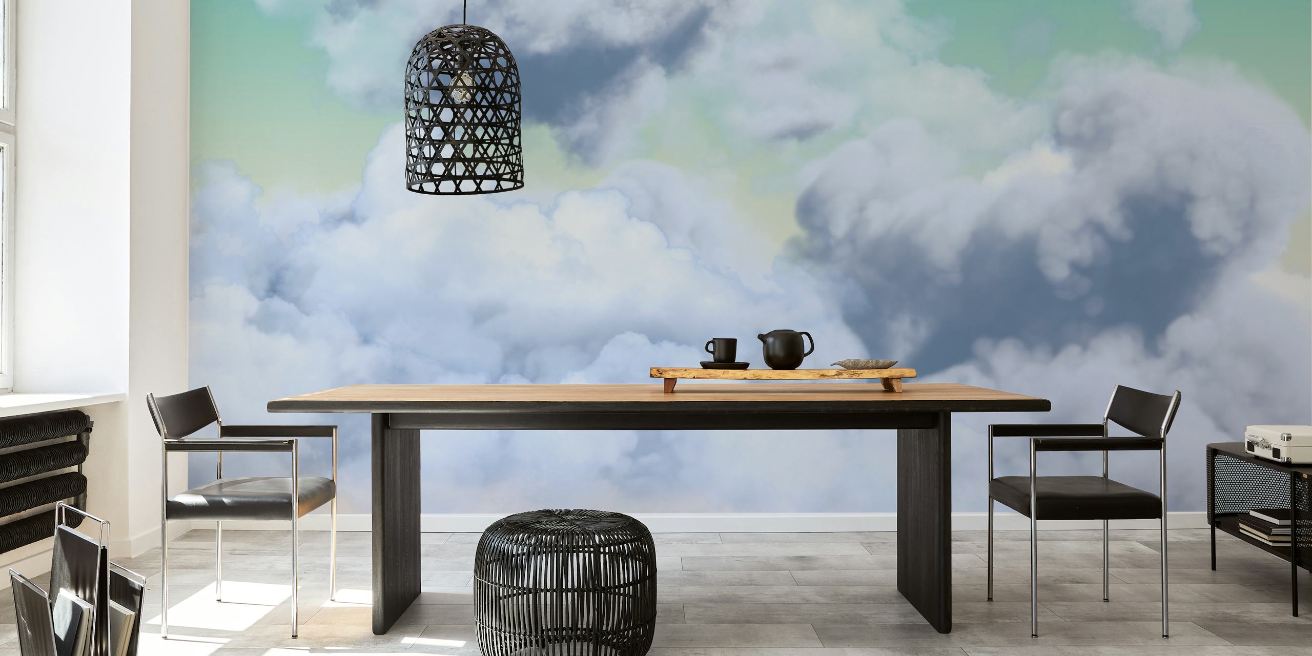Baby blue clouds wallpaper in a room