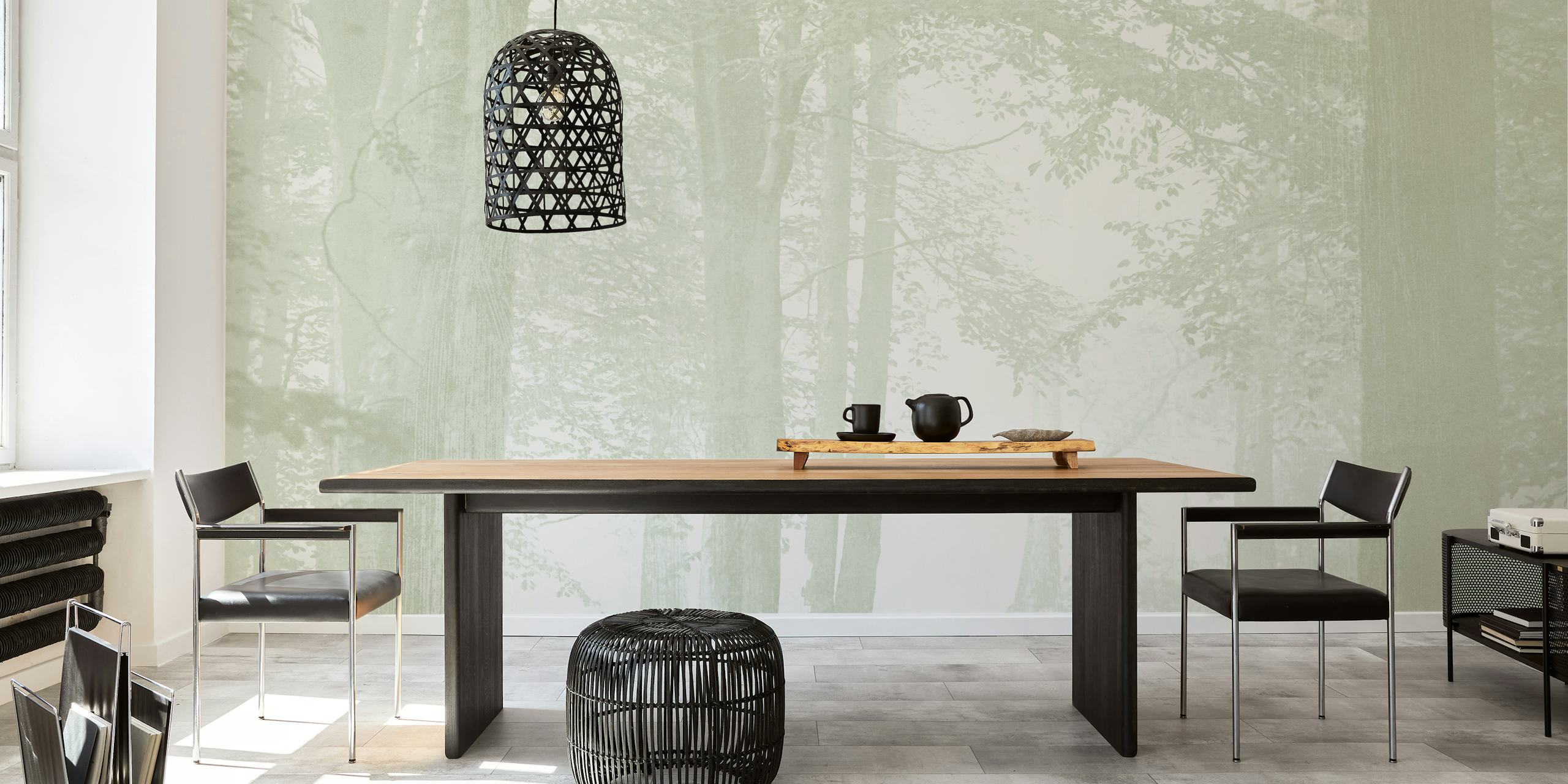 Ethereal trees in soft gray tones with misty background wallpaper.