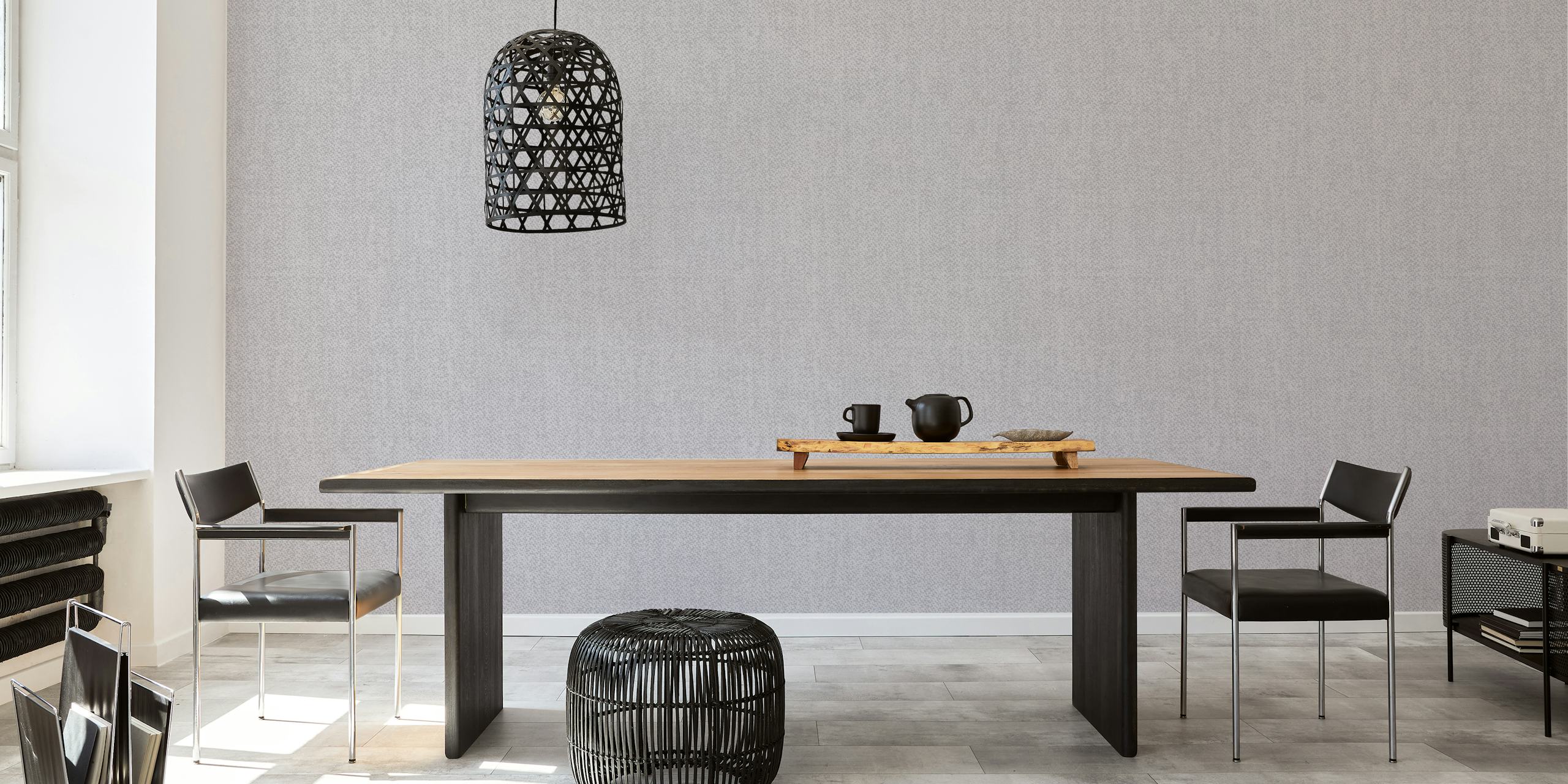 Grey textile wallpaper em um ambiente de quarto