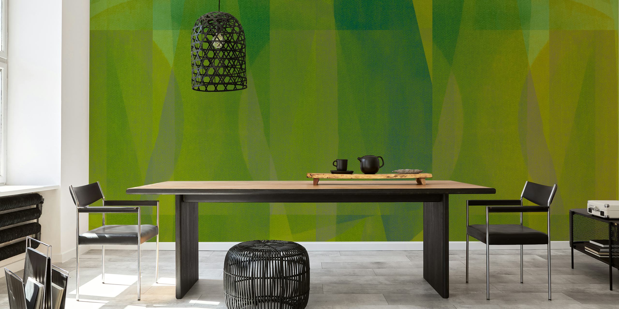 Verdant Bauhaus Geo Shadow Play tapet i et rum