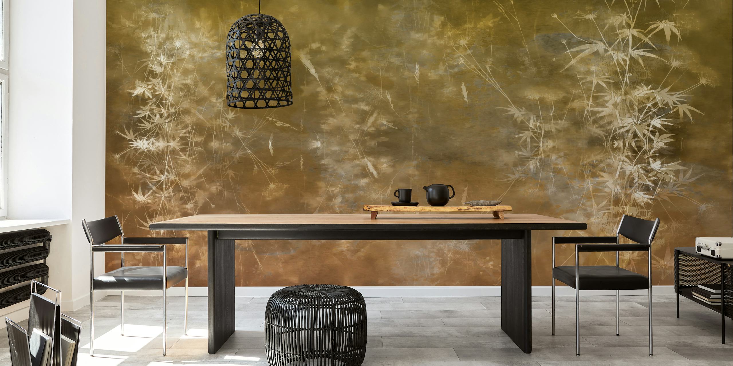 Papel de parede Golden Bamboo Dreamscape em um quarto