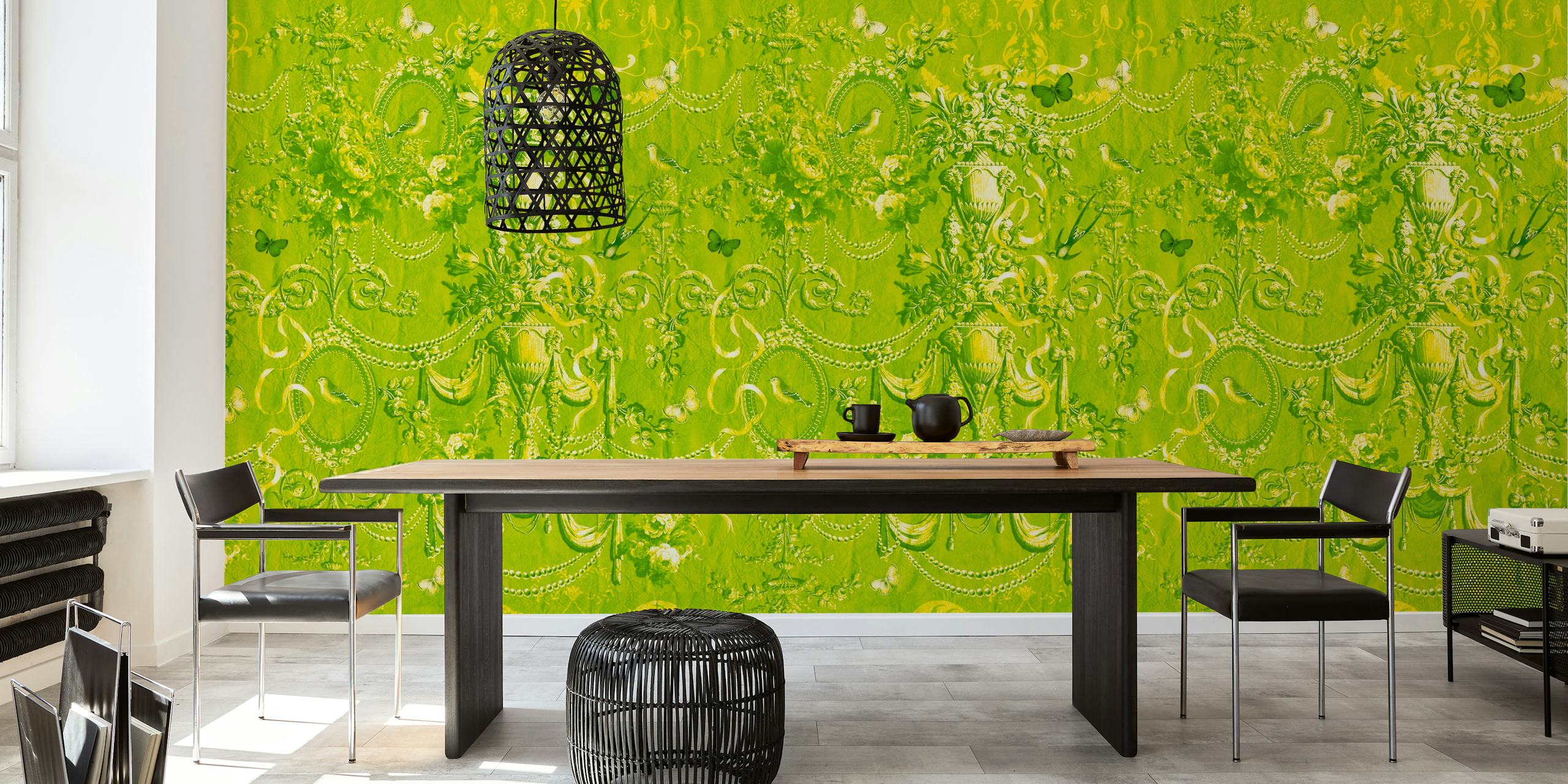 Papel de parede Lime Verdant Classic Art em um quarto