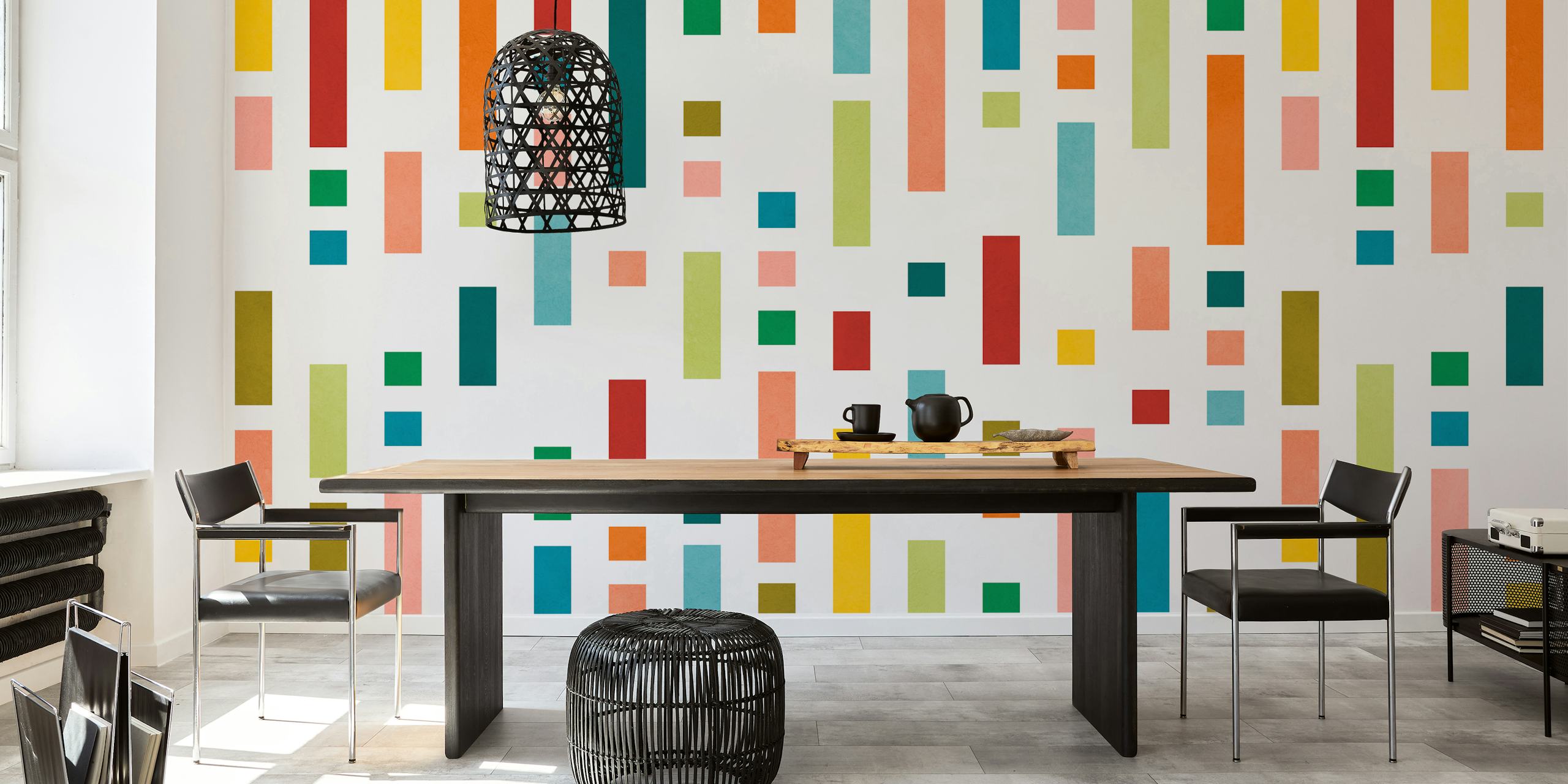 Colorful striped pattern in vibrant colors on white background wallpaper