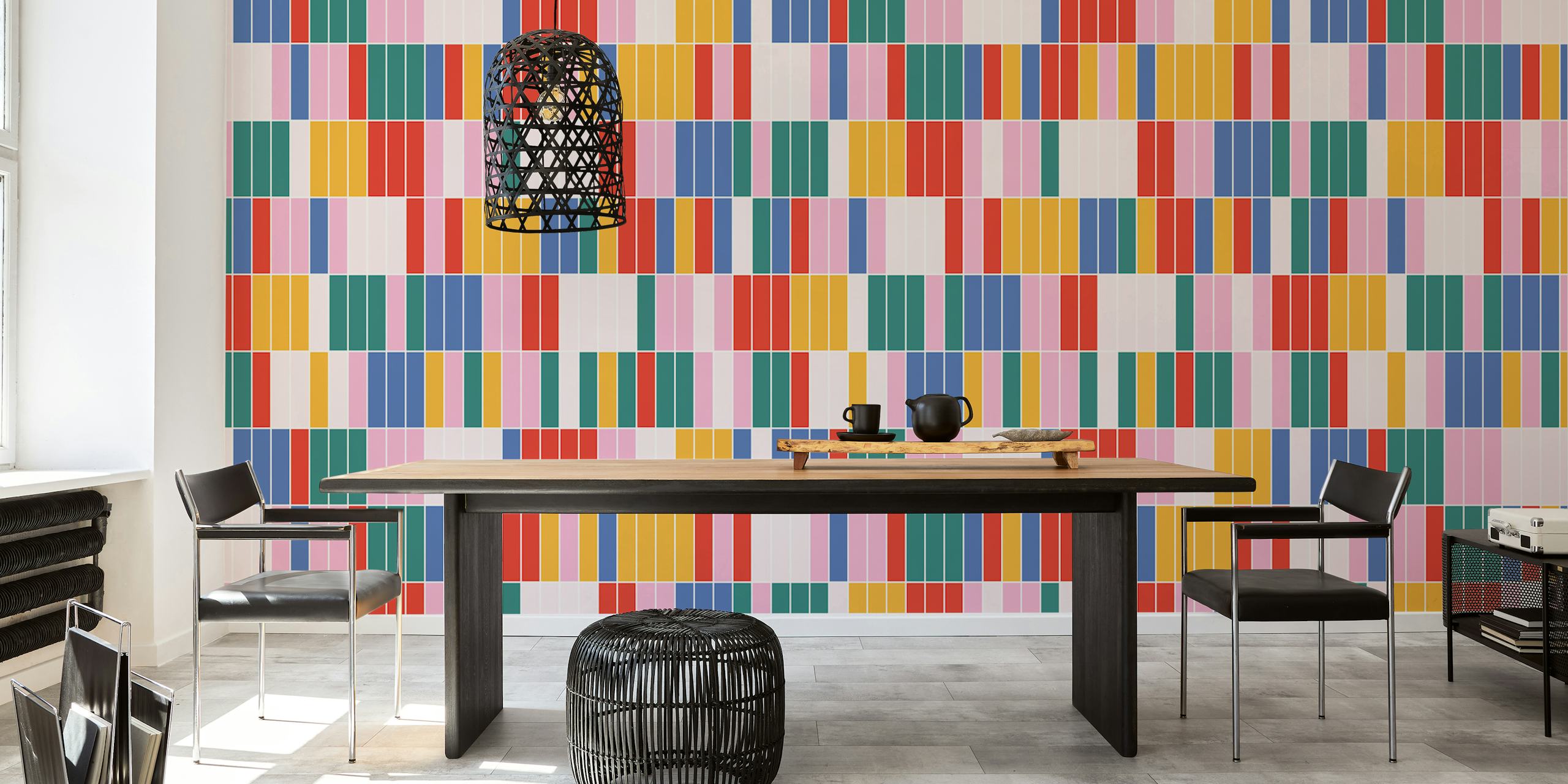 Colorful geometric striped wallpaper in bold shades