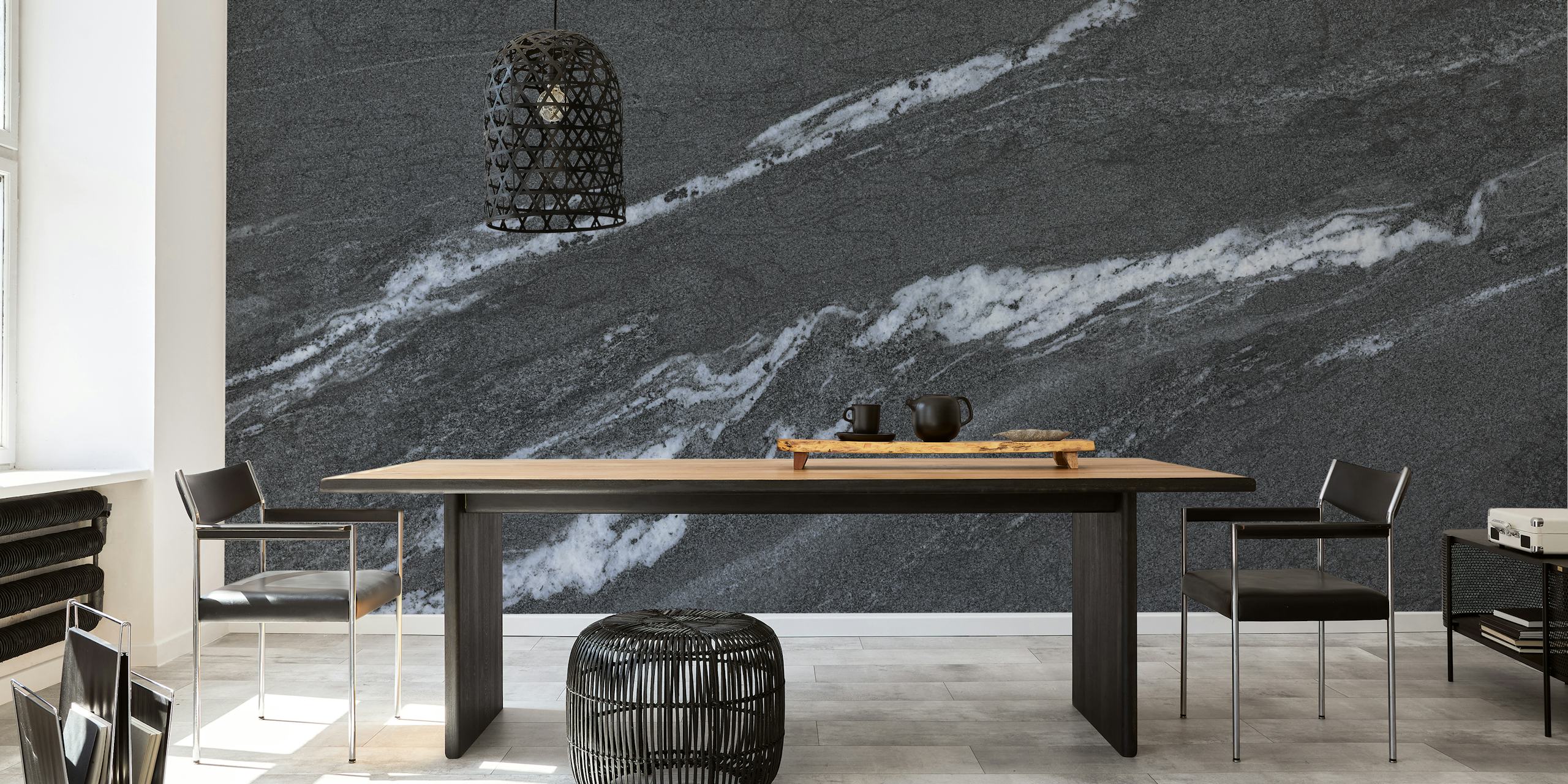 Carta da parati Black marble tile look in una stanza