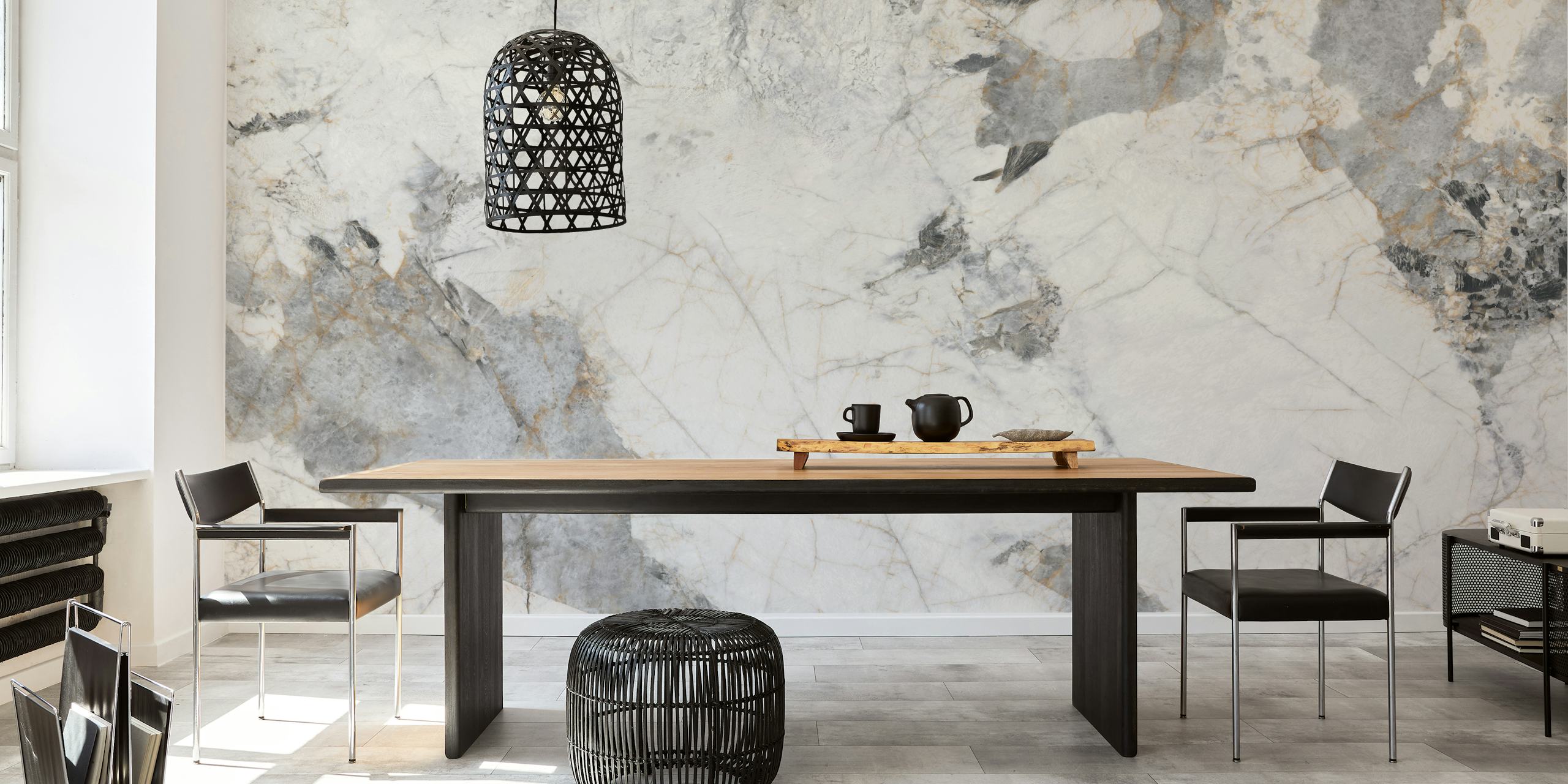 Papel pintado White Volakas Bianco Marble en una habitación