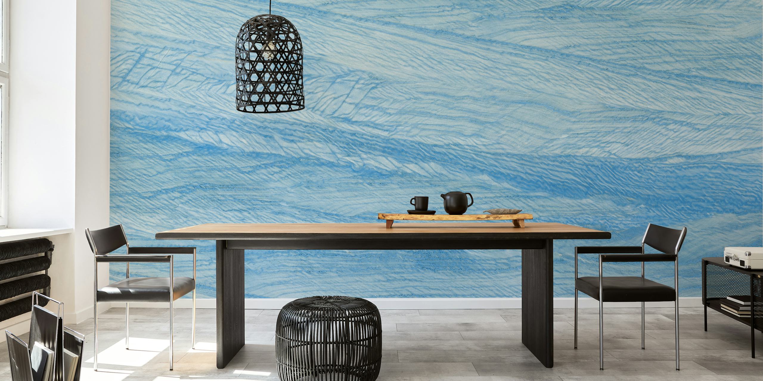 Cean blue marble texture wallpaper in a room