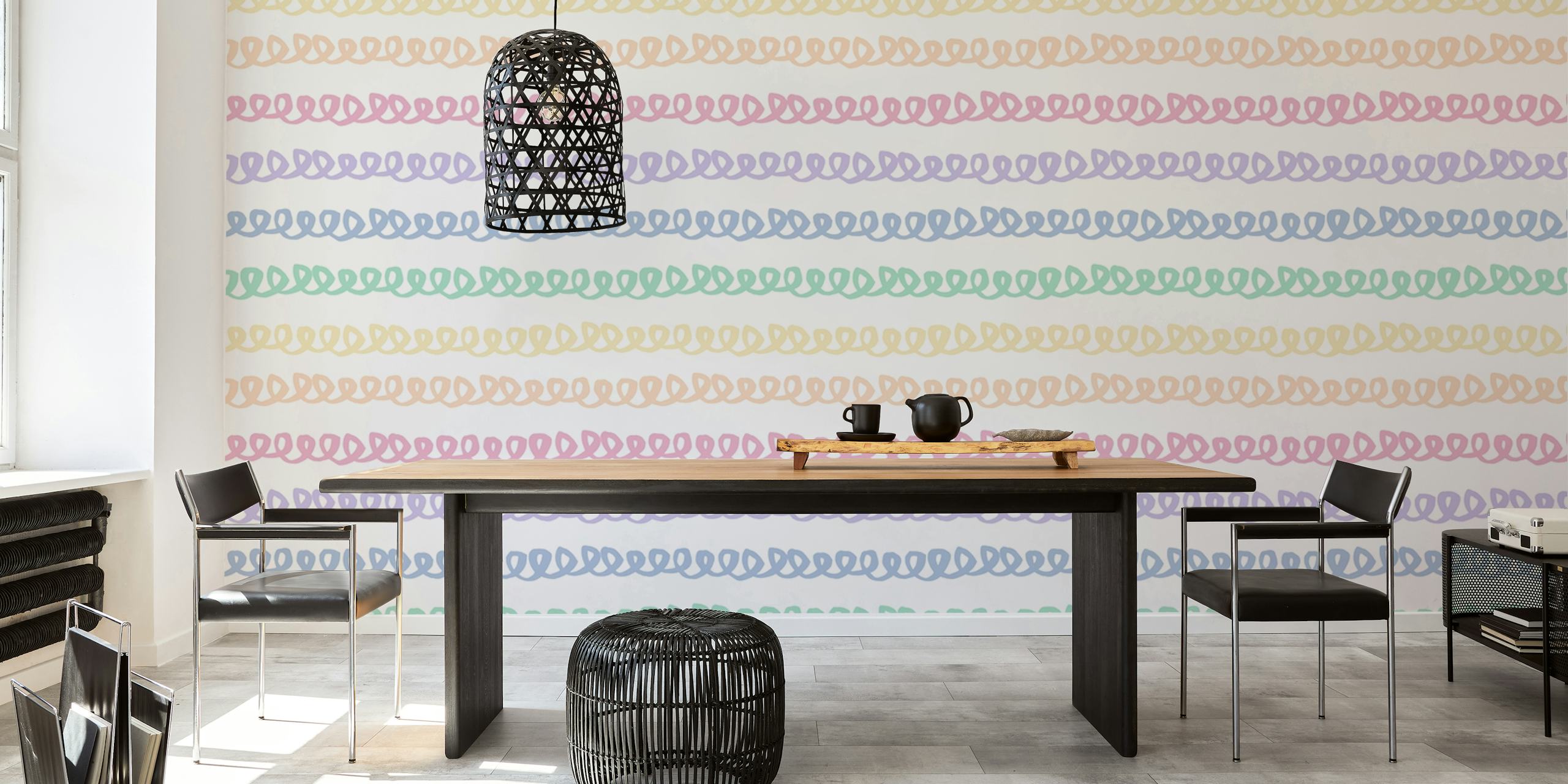 Colorful squiggly lines in pastel shades wallpaper