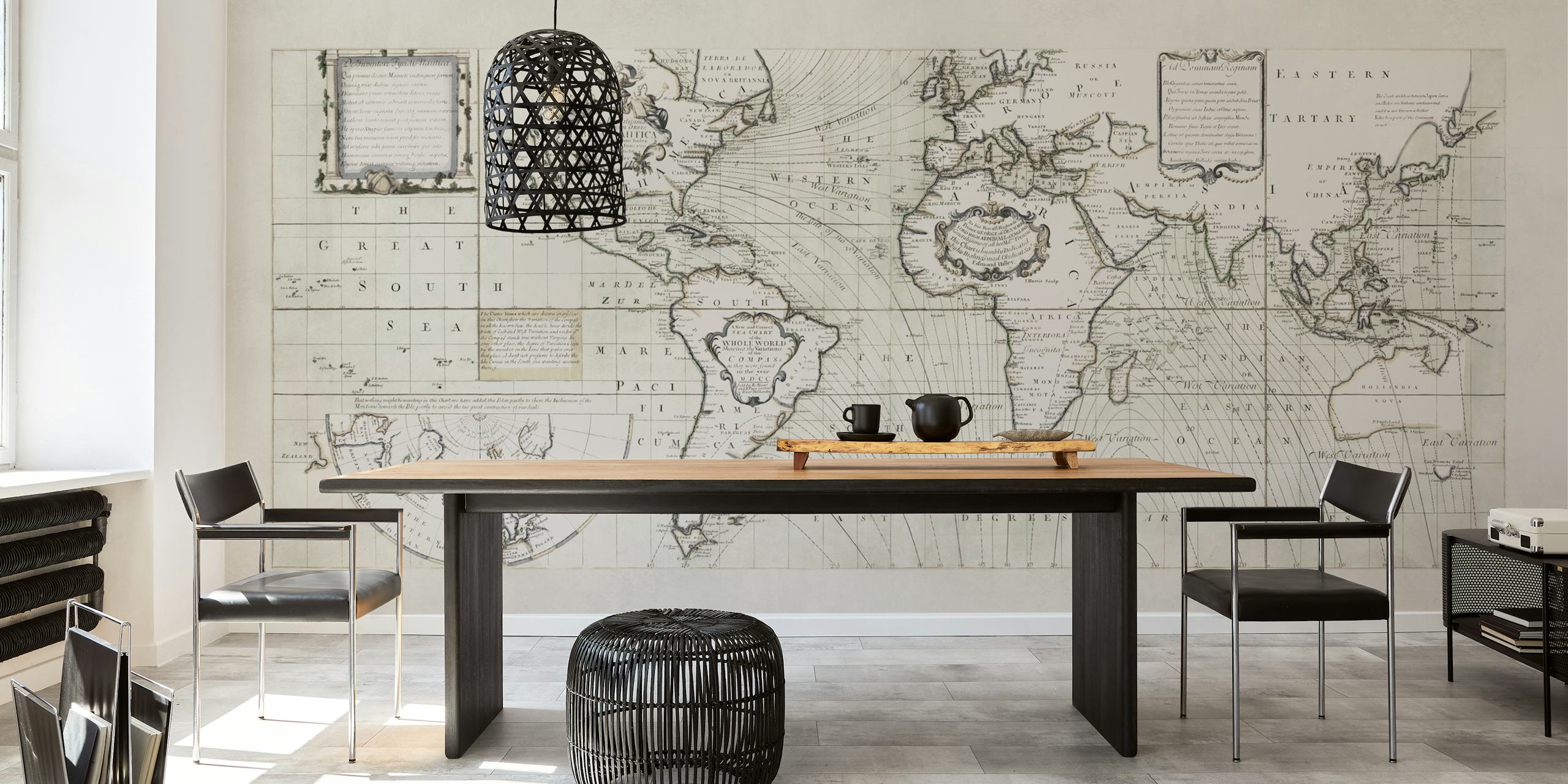 Papel tapiz de mapa mundial antiguo en una sala de exposición