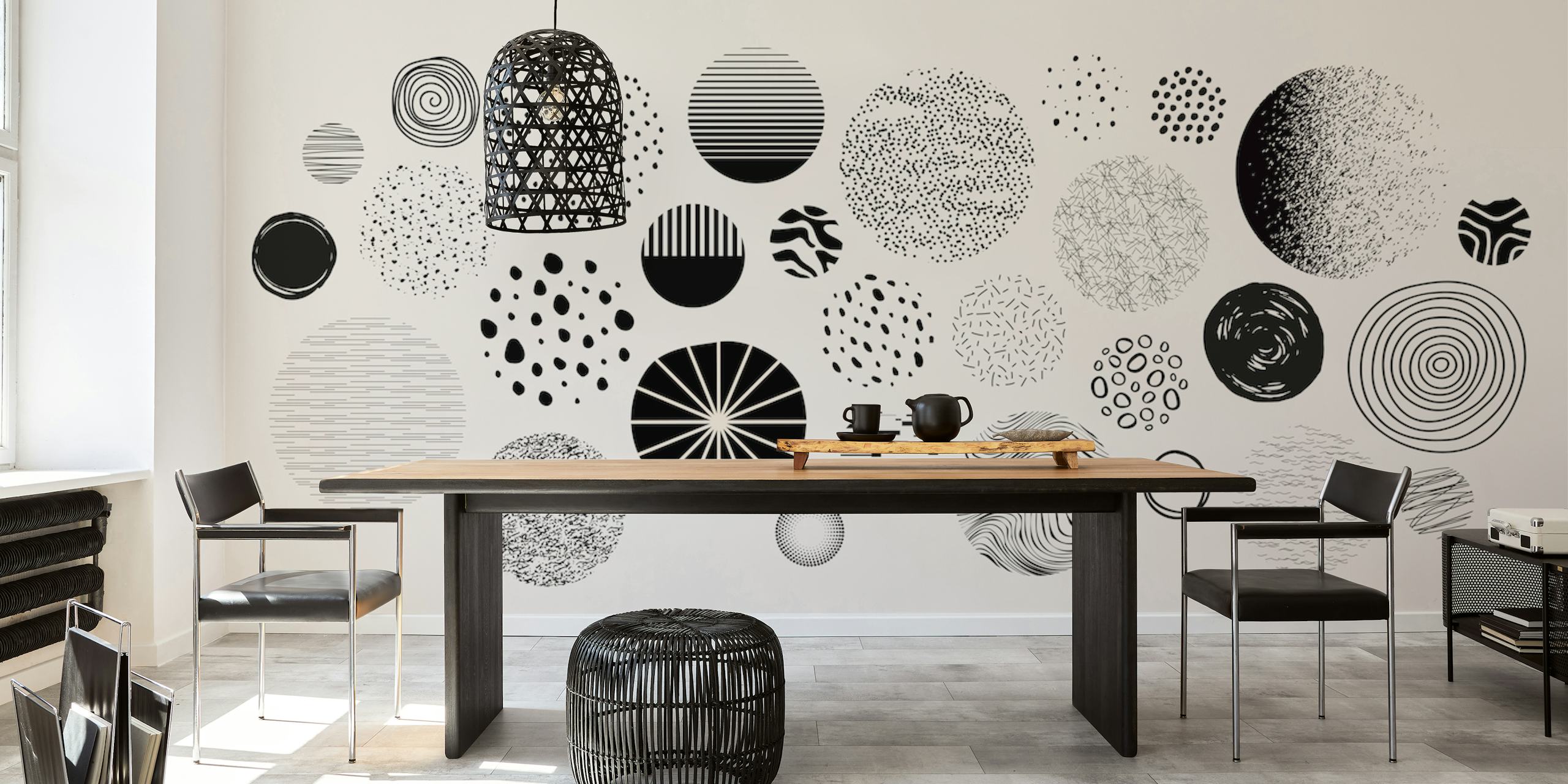 Circles universe wallpaper in a decorated room