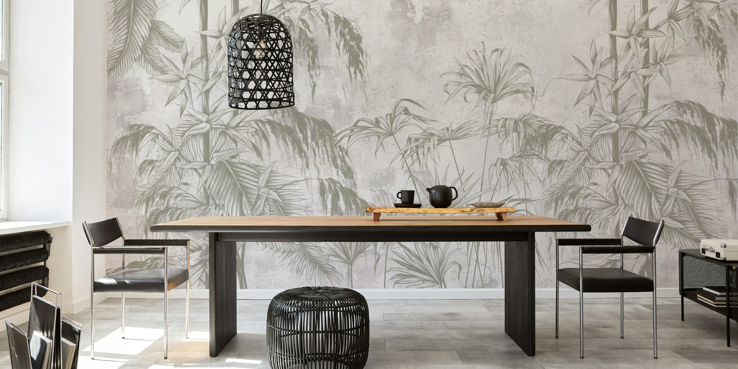 Tropical palm leaves in neutral tones wallpaper