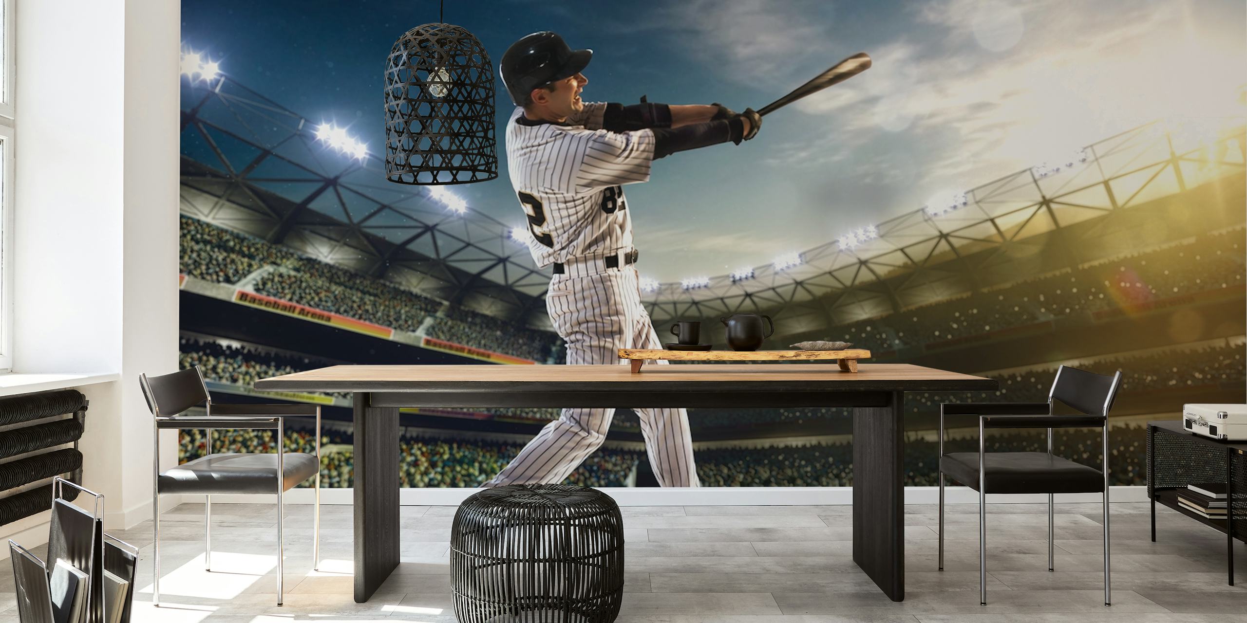 Basketball player in white uniform, sunset background wallpaper