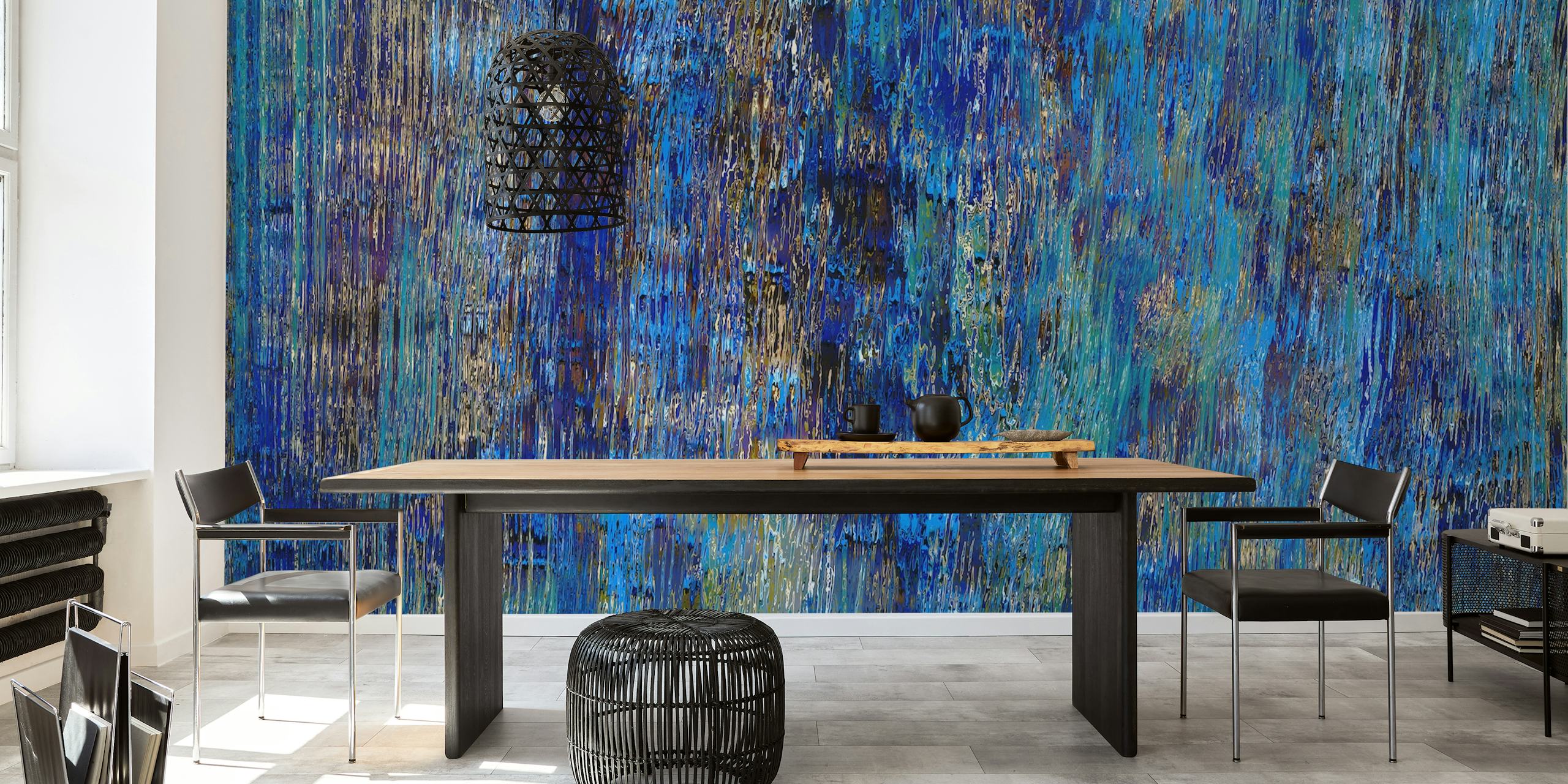 Blue and Gold tapetti modernissa huoneessa
