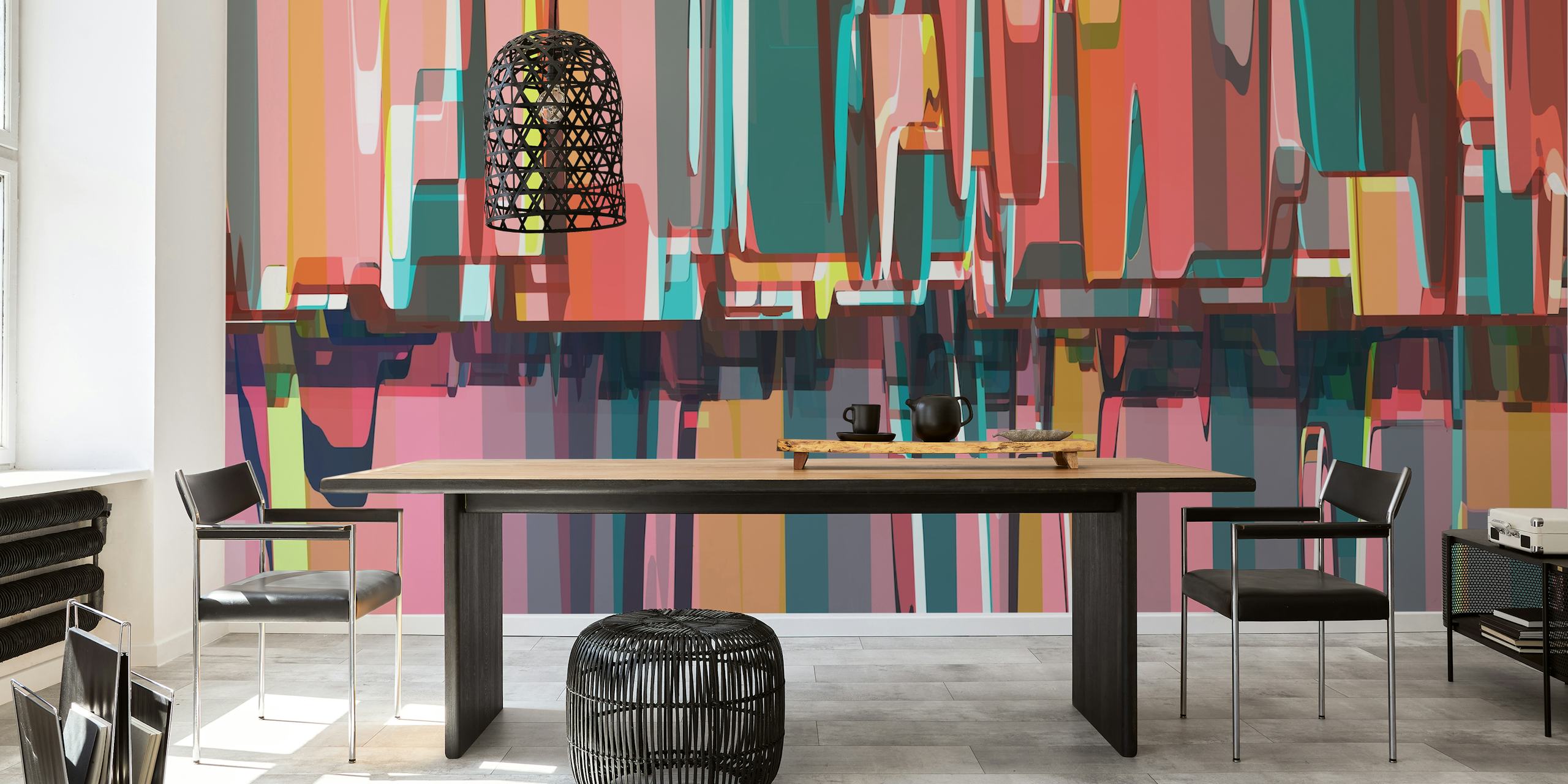 Abstract striped wallpaper design in vibrant colors