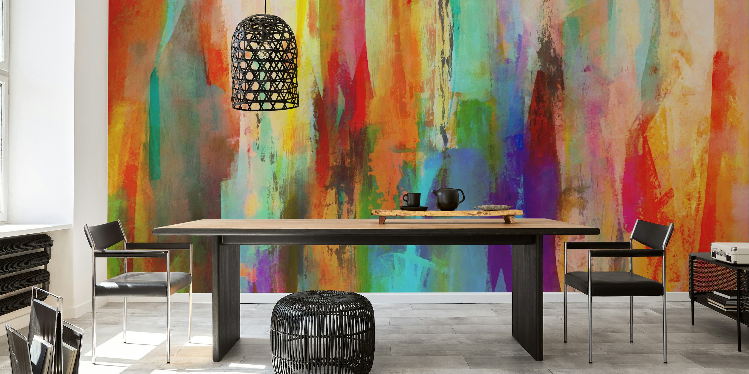 Abstract brush strokes in vibrant colors wallpaper