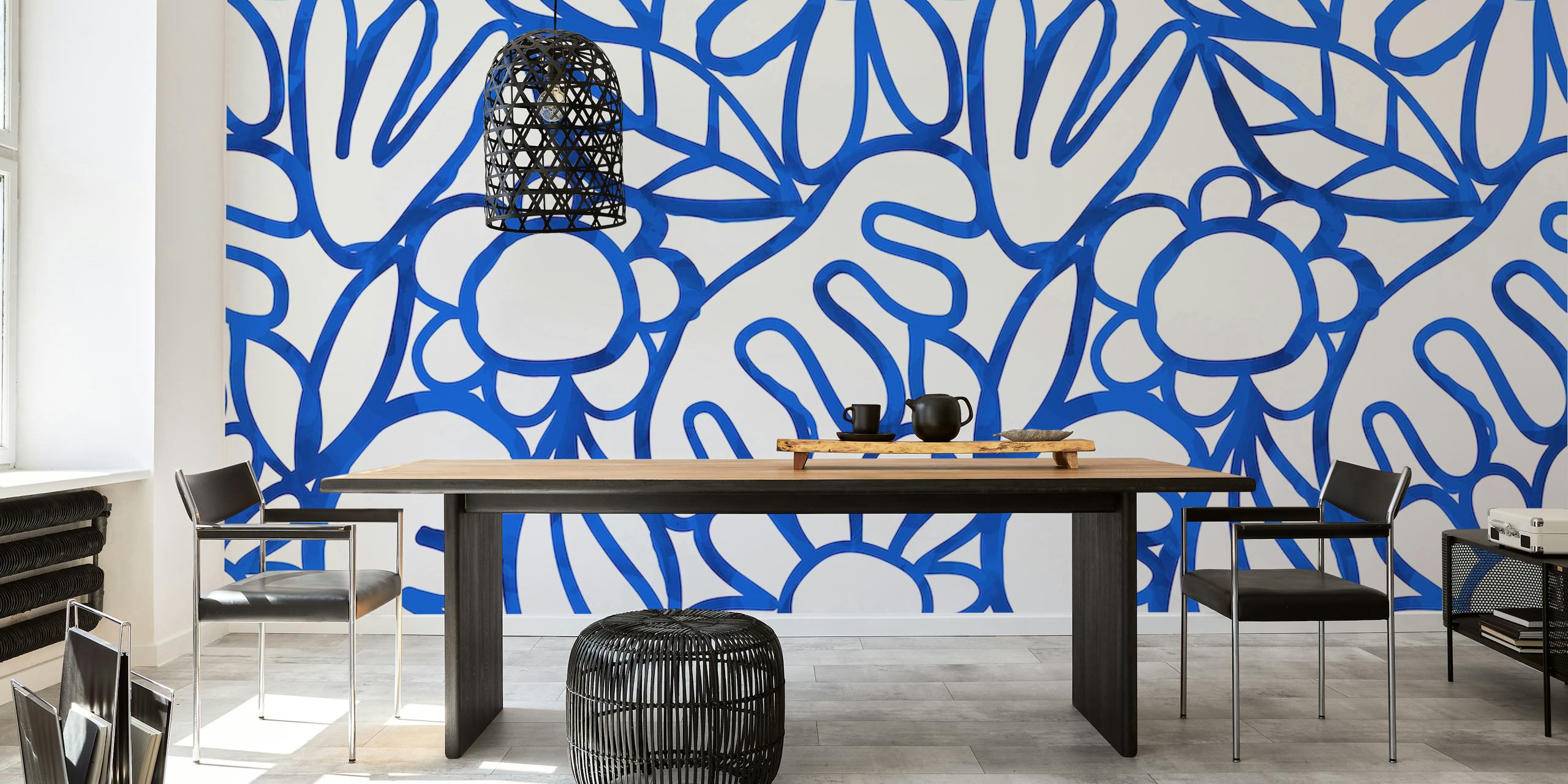 Blue floral patterns with leaves and flowers wallpaper