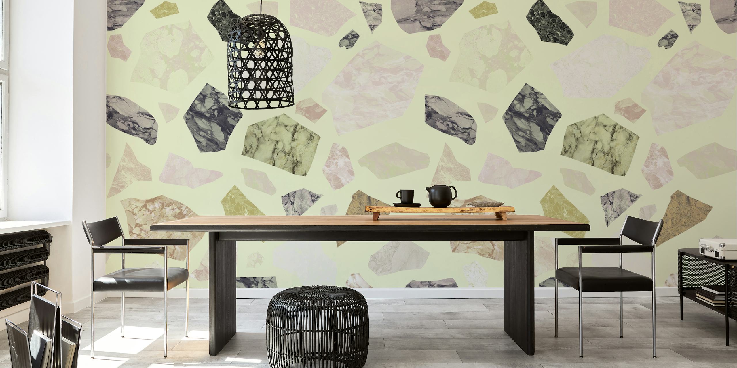Pastel terrazzo marble shapes in soft colors wallpaper